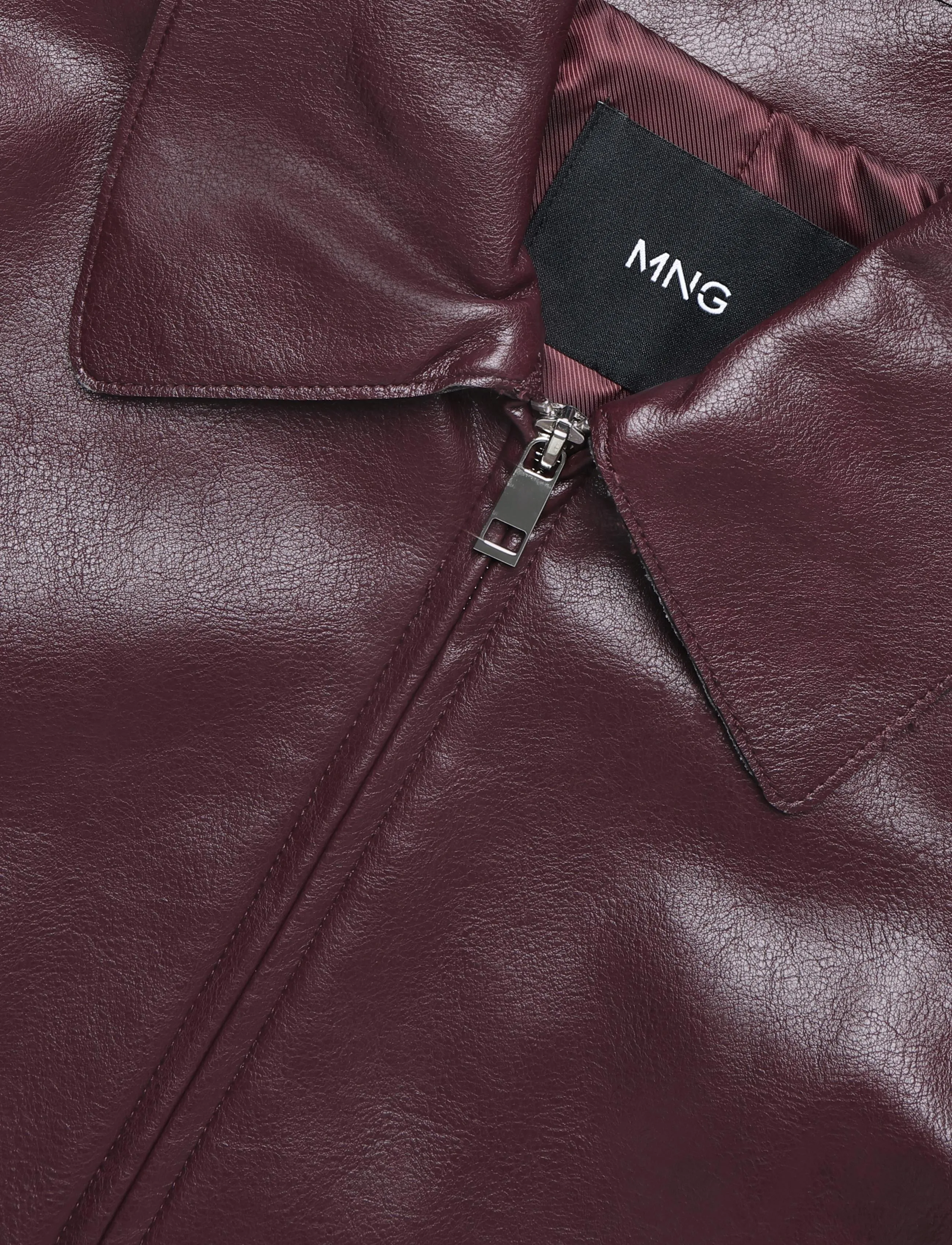 Mango - Faux leather zip-up jacket - skinnjackor - dark red - 4