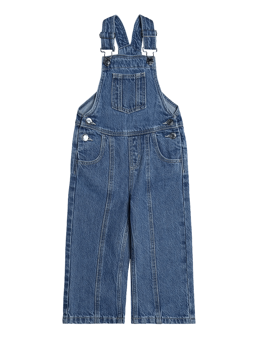 Mango - Denim dungarees with contrast stitching - buksedragter - open blue - 0