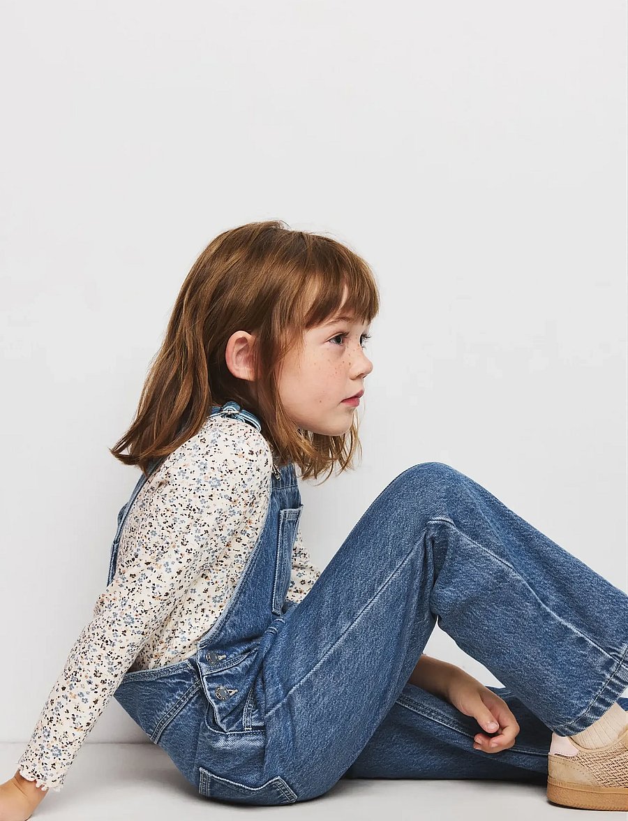 Mango - Denim dungarees with contrast stitching - byxdress - open blue - 0