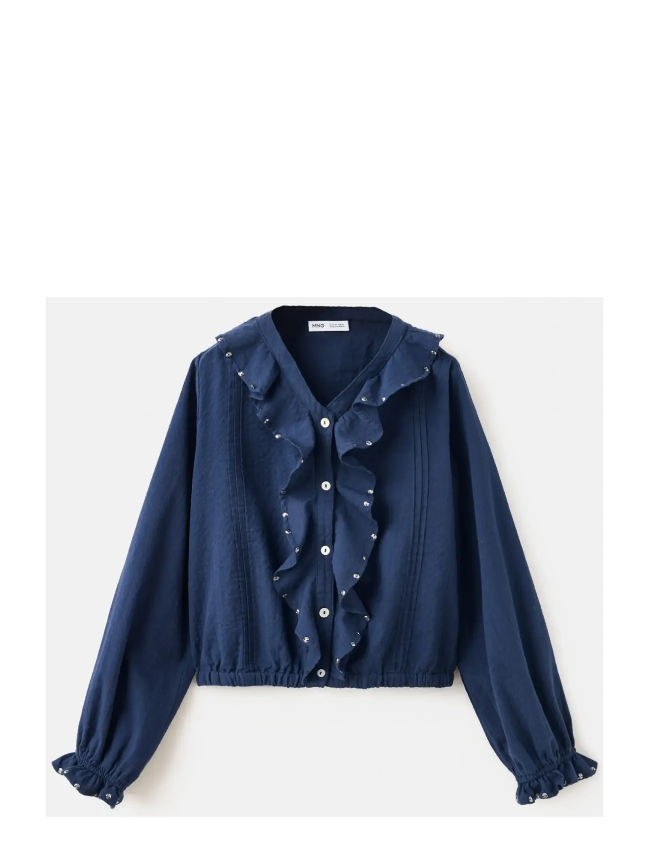 Mango Ruffled blouse with sequin detailing - Nyheder - NAVY / navy