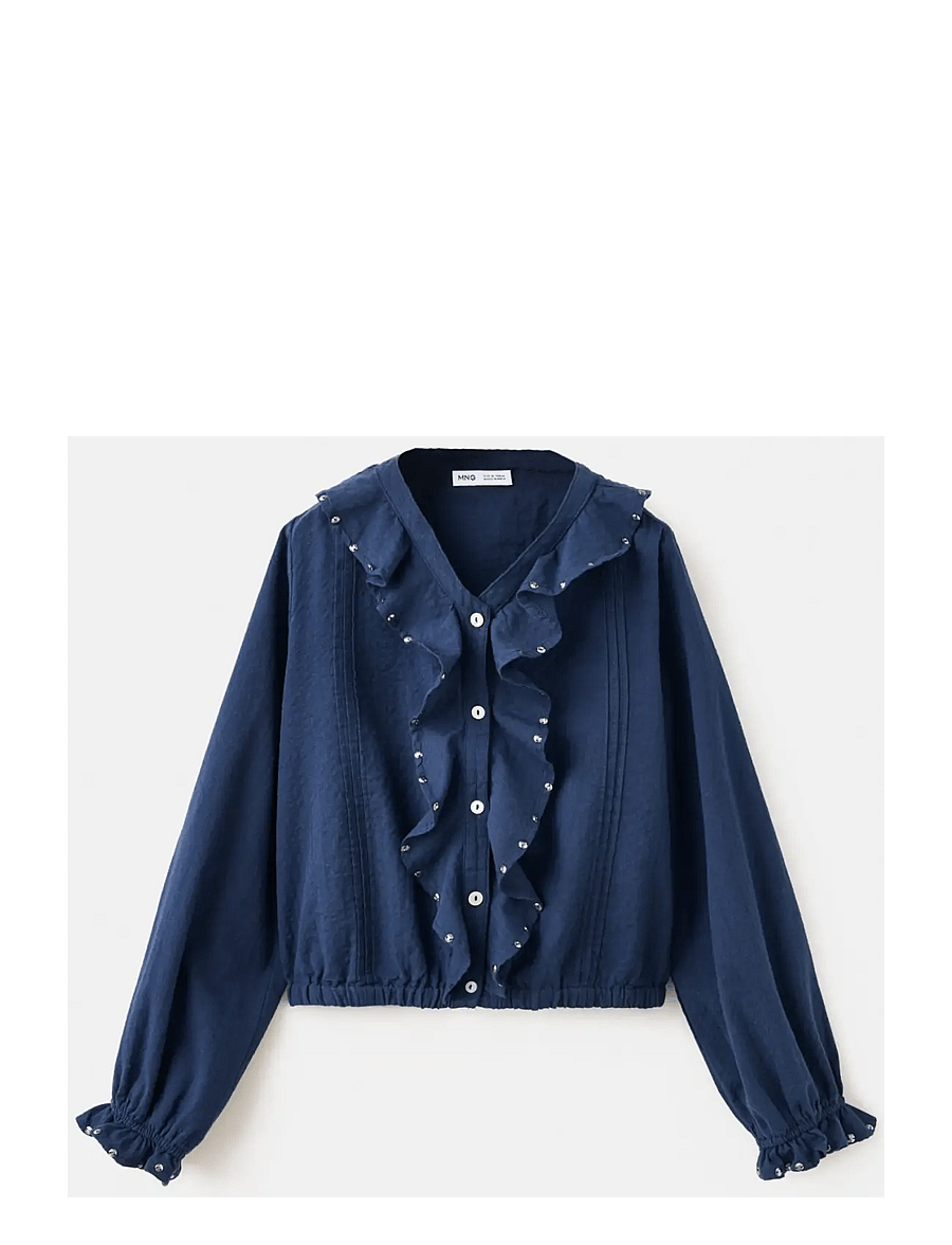 Mango - Ruffled blouse with sequin detailing - bluser & tunikaer - navy - 0