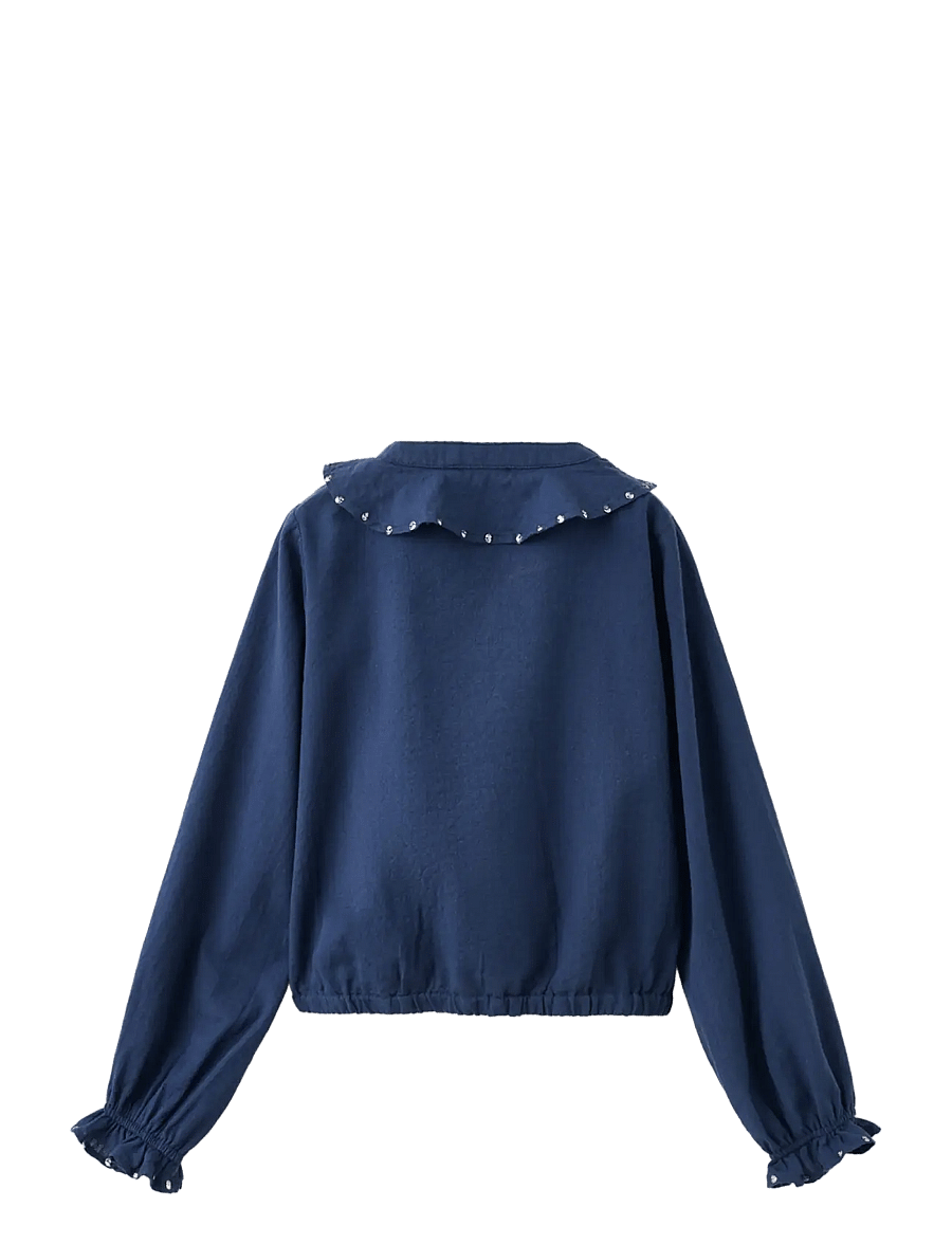 Mango - Ruffled blouse with sequin detailing - bluser & tunikaer - navy - 1