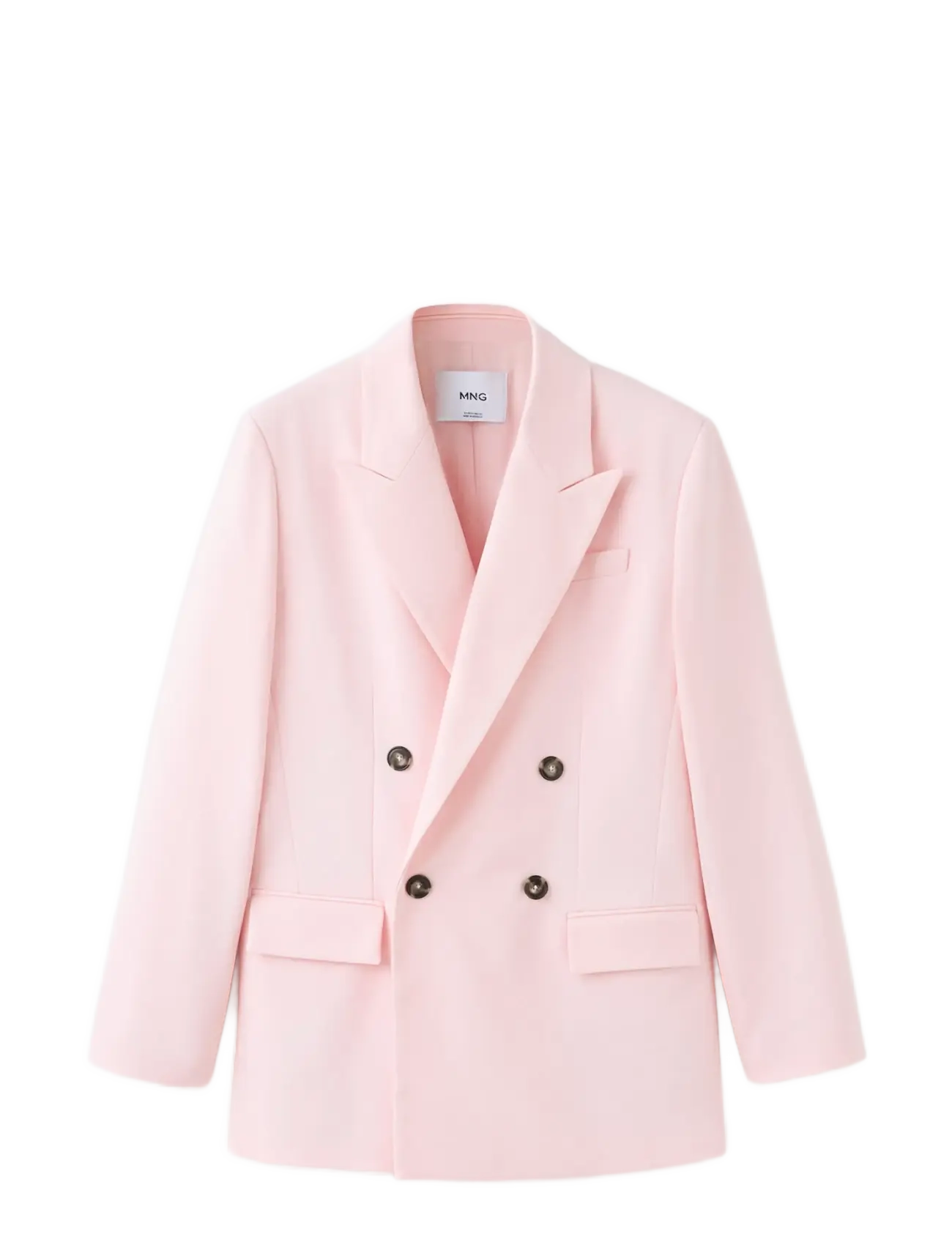 Mango - Double-breasted cotton blend suit blazer - lt-pastel pink - 1