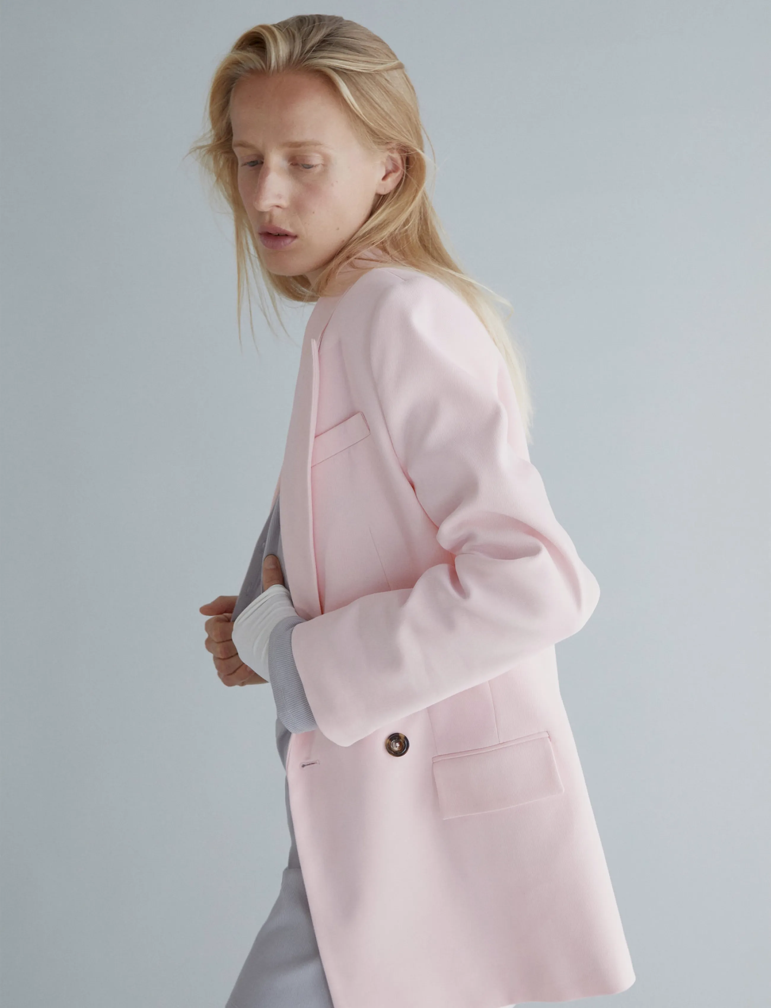 Mango Double-Breasted Cotton Blend Suit Blazer, S, Rosa - Double Breasted Frauen