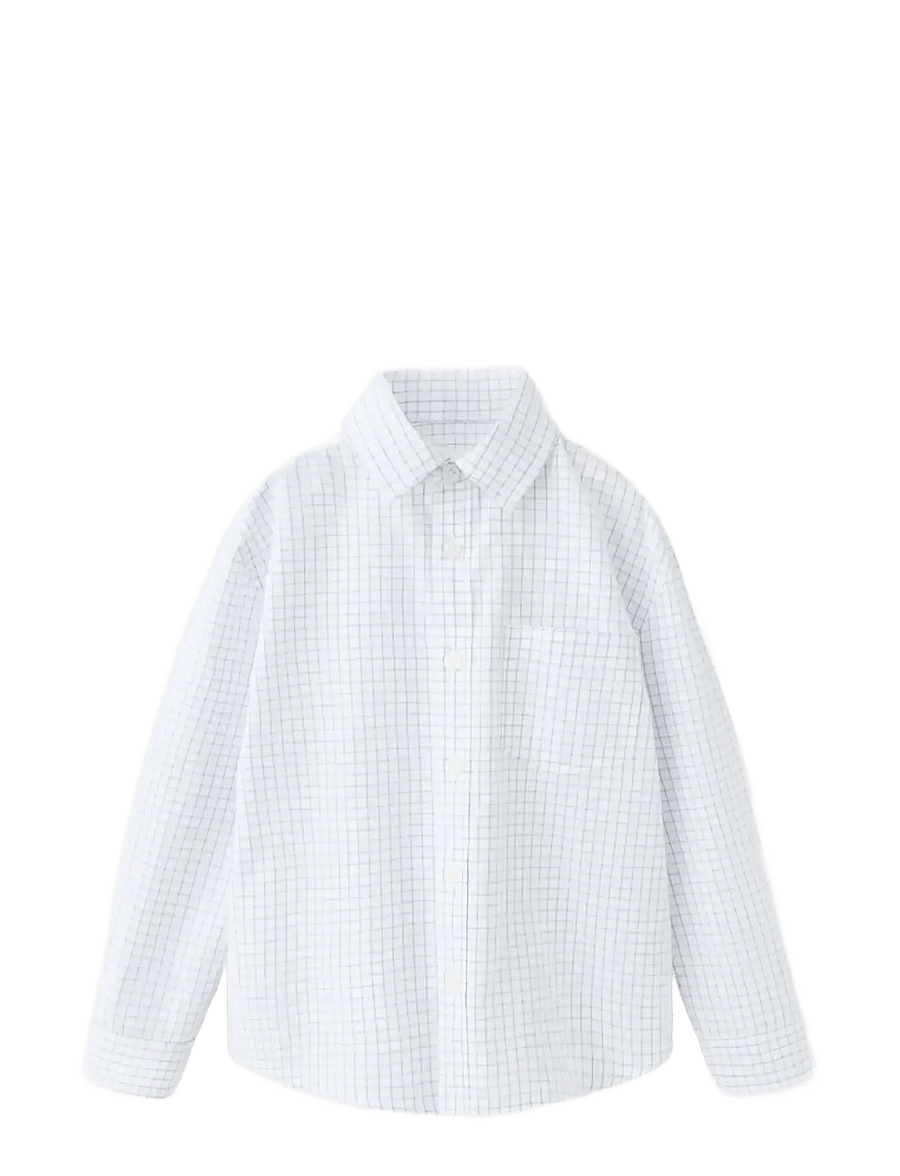 Mango - Check cotton shirt - långärmade skjortor - white - 0