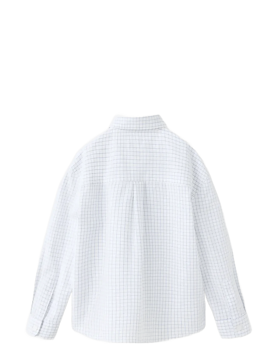 Mango - Check cotton shirt - långärmade skjortor - white - 1