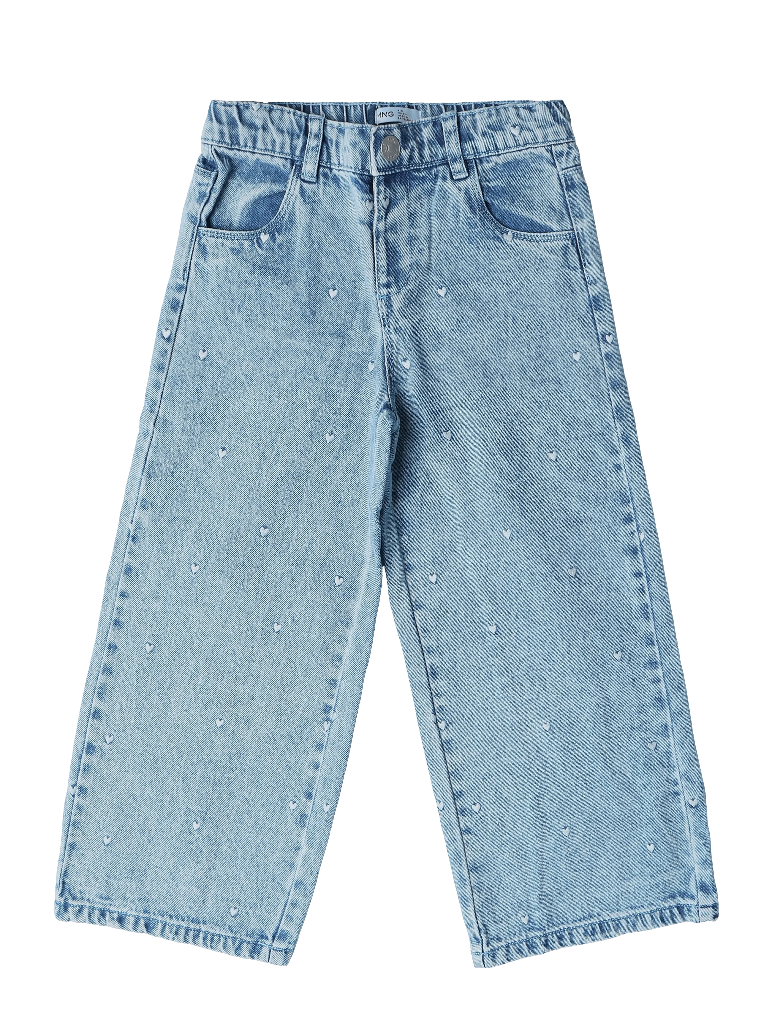 Mango Palazzo jeans with embroidered hearts - Tøj - OPEN BLUE / blue