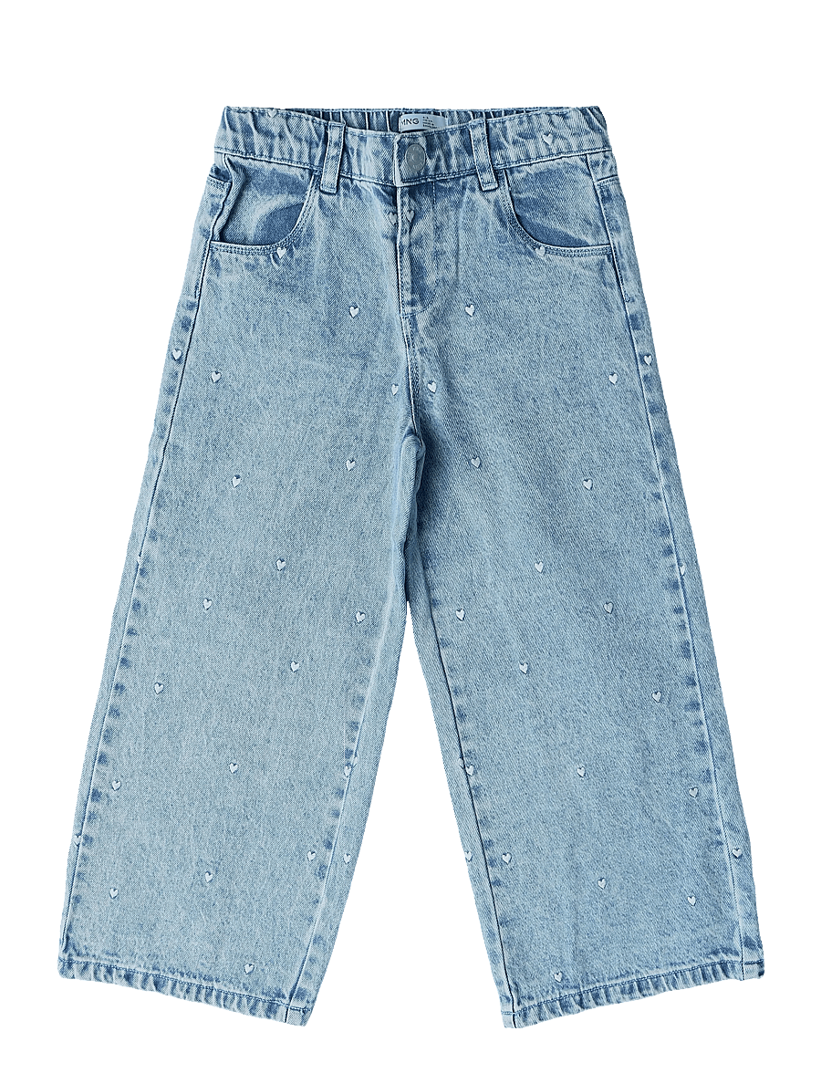 Mango - Palazzo jeans with embroidered hearts - brede jeans - open blue - 0