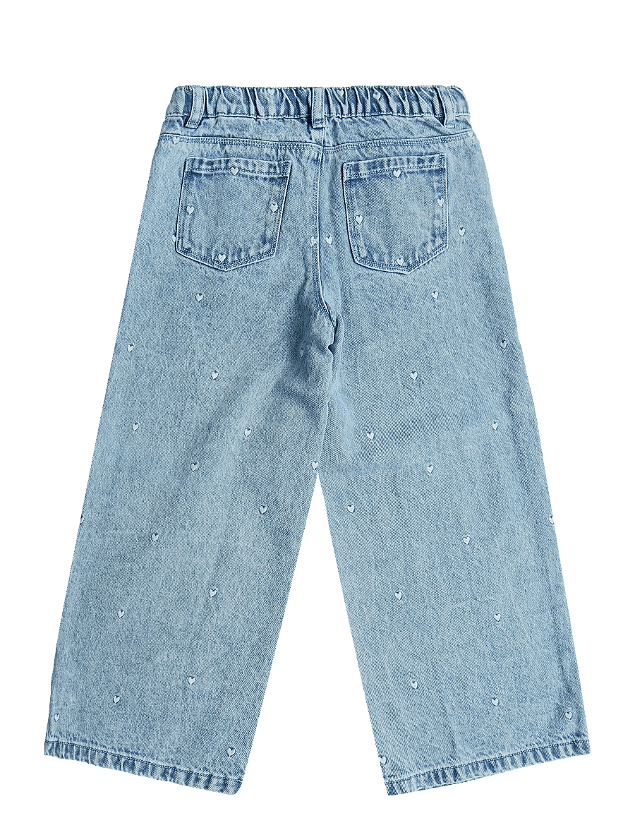 Mango - Palazzo jeans with embroidered hearts - brede jeans - open blue - 1