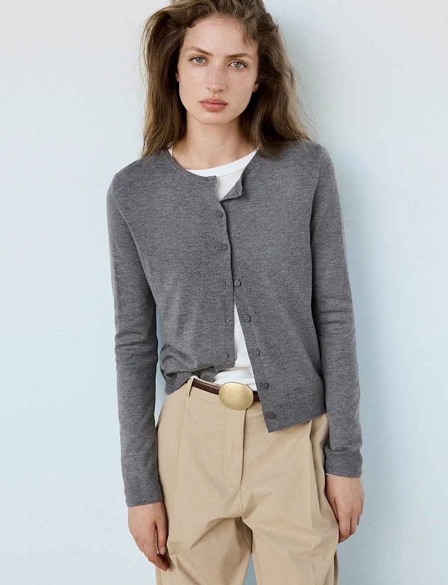 Mango - Knitted button cardigan - koftor - grey - 0