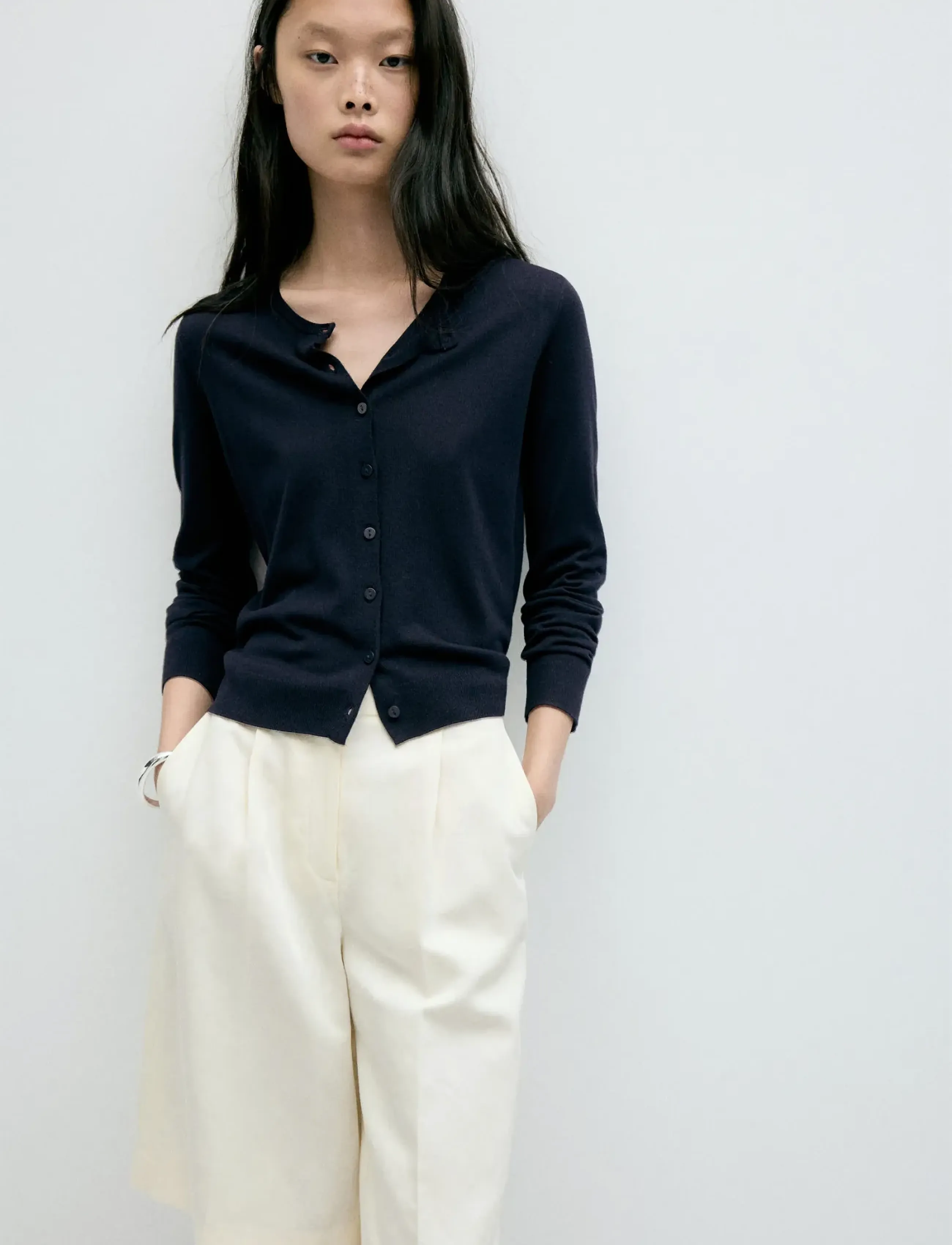 Mango - Knitted button cardigan - koftor - navy - 0