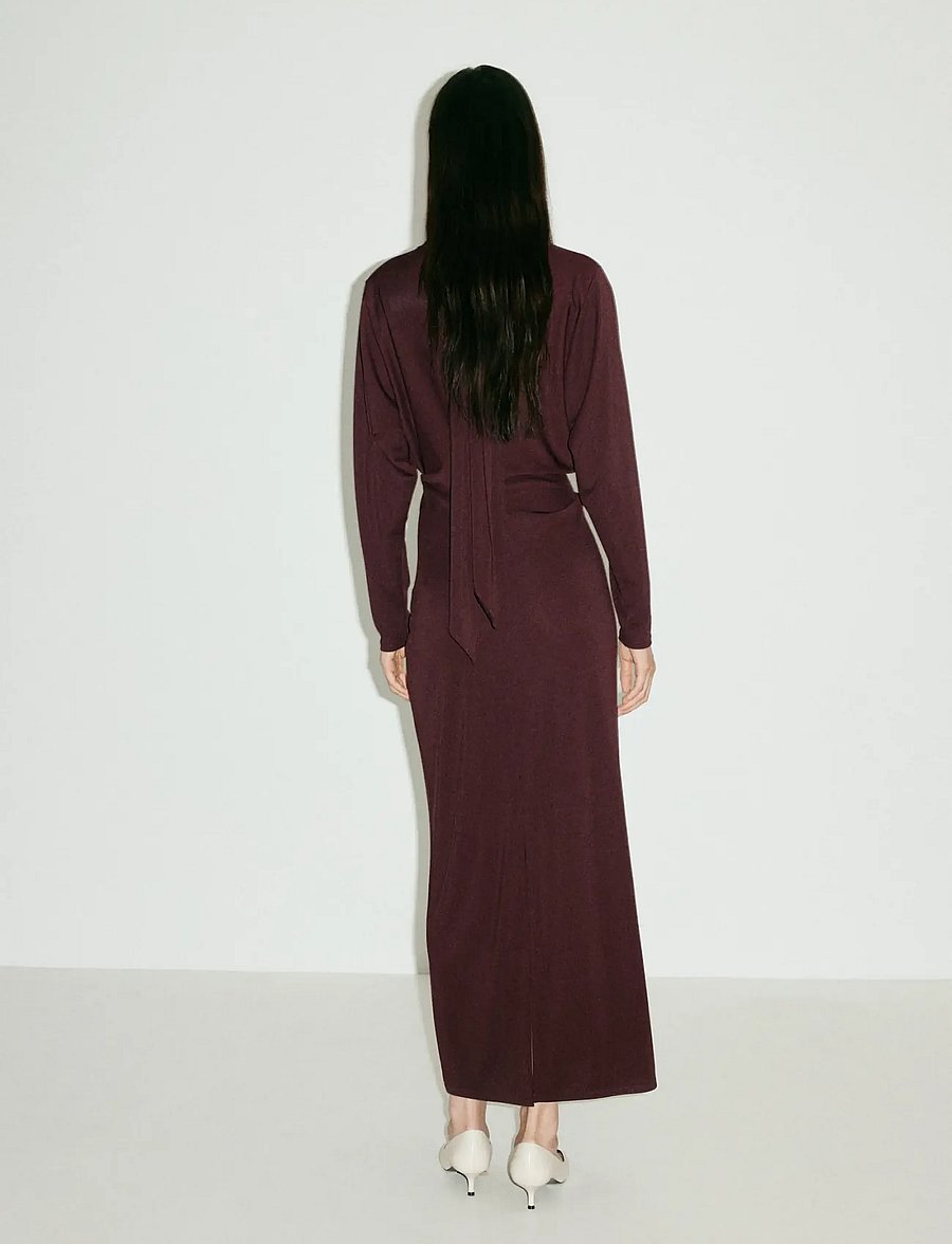 Mango - Ruched side knitted dress - stickade klänningar - dark red - 3