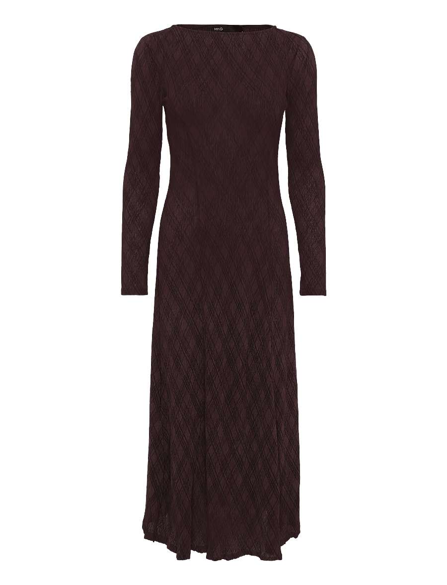 Mango - Long-sleeved checked dress - strikkjoler - brown - 0
