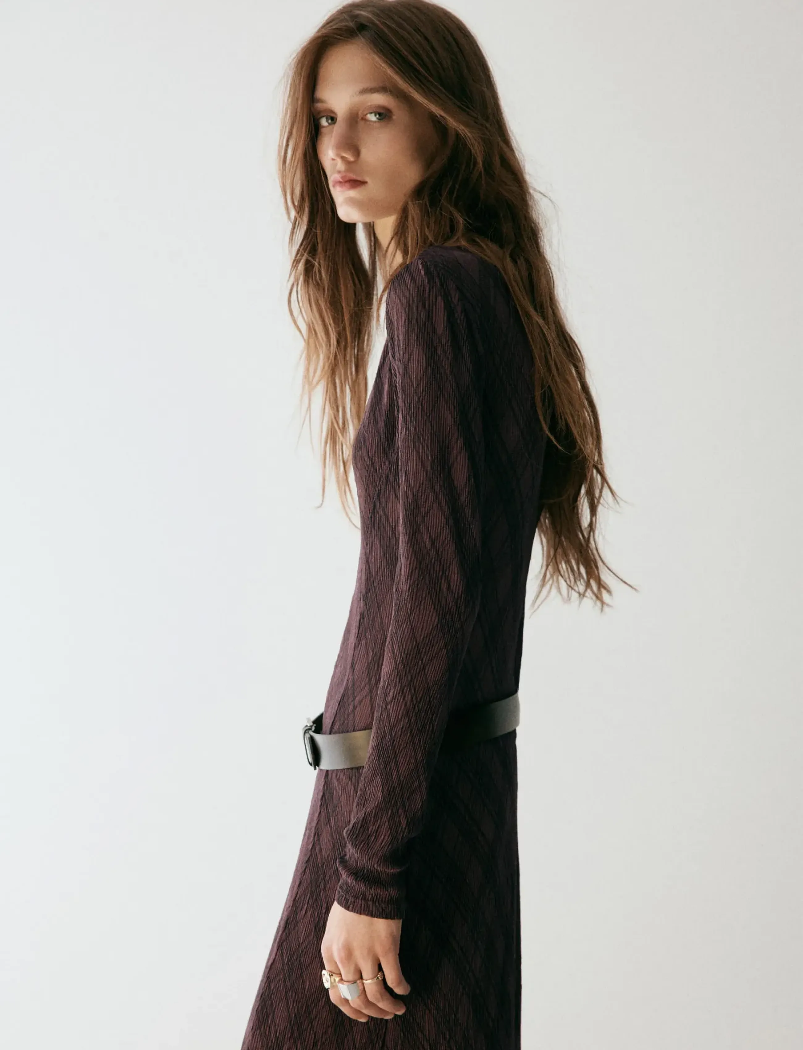 Mango Long-sleeved checked dress - Kläder - BROWN / brown
