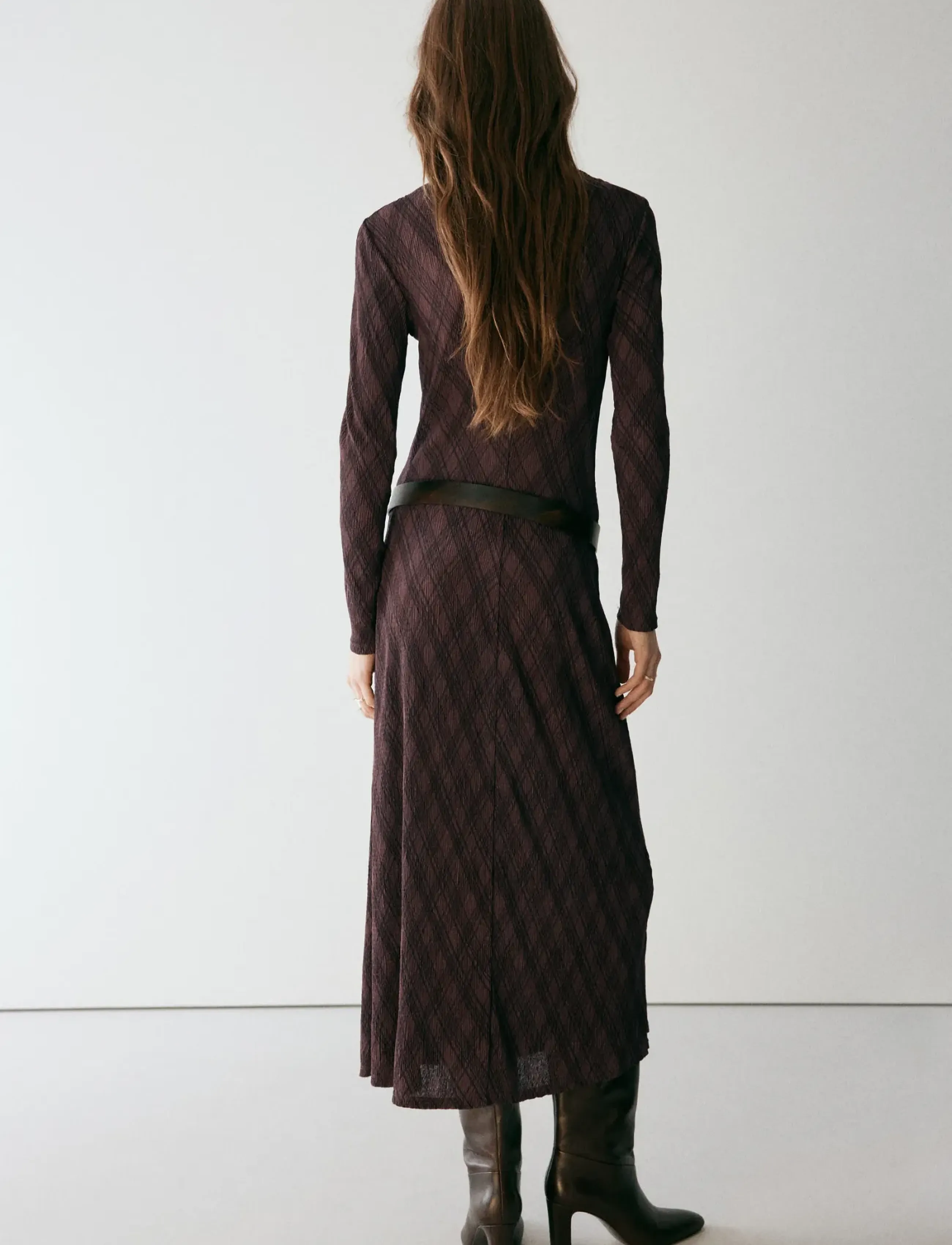 Mango - Long-sleeved checked dress - stickade klänningar - brown - 3