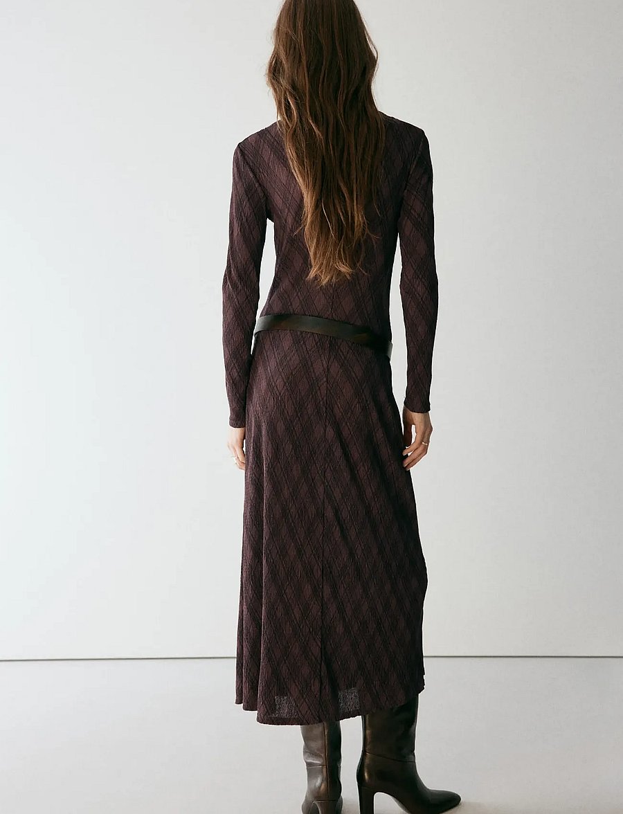 Mango - Long-sleeved checked dress - stickade klänningar - brown - 3