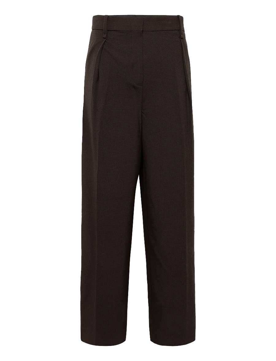 Mango - houndstooth pleated trousers - bukser med brede ben - brown - 1