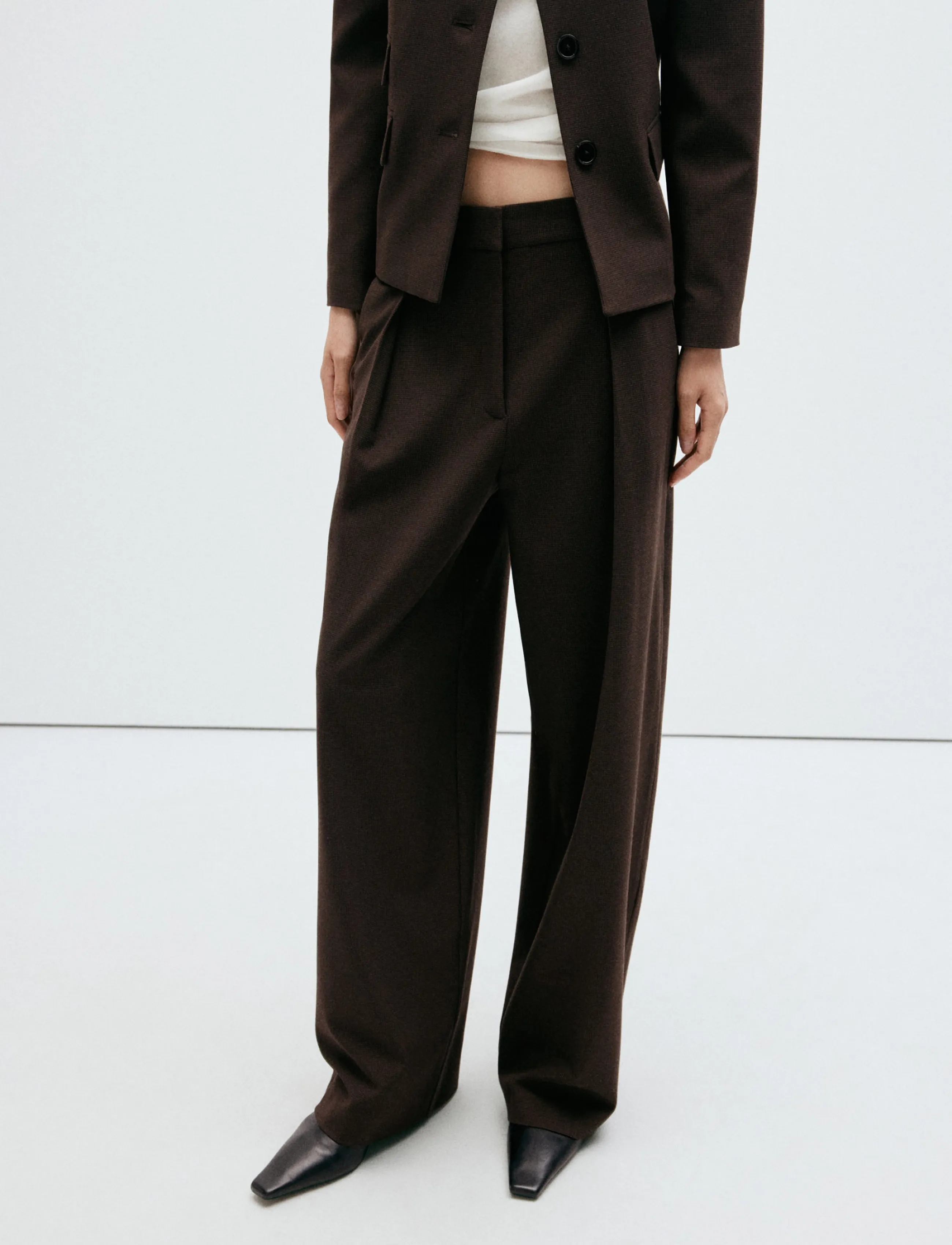 Mango houndstooth pleated trousers - Bukser - BROWN / brown