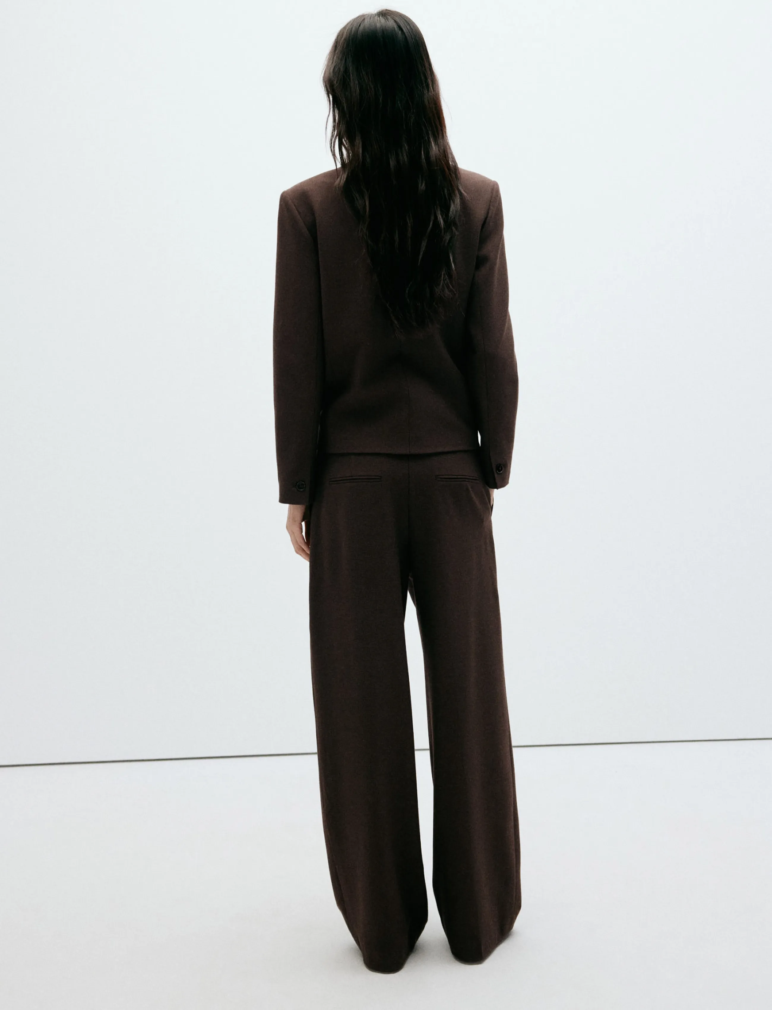 Mango - houndstooth pleated trousers - bukser med brede ben - brown - 2