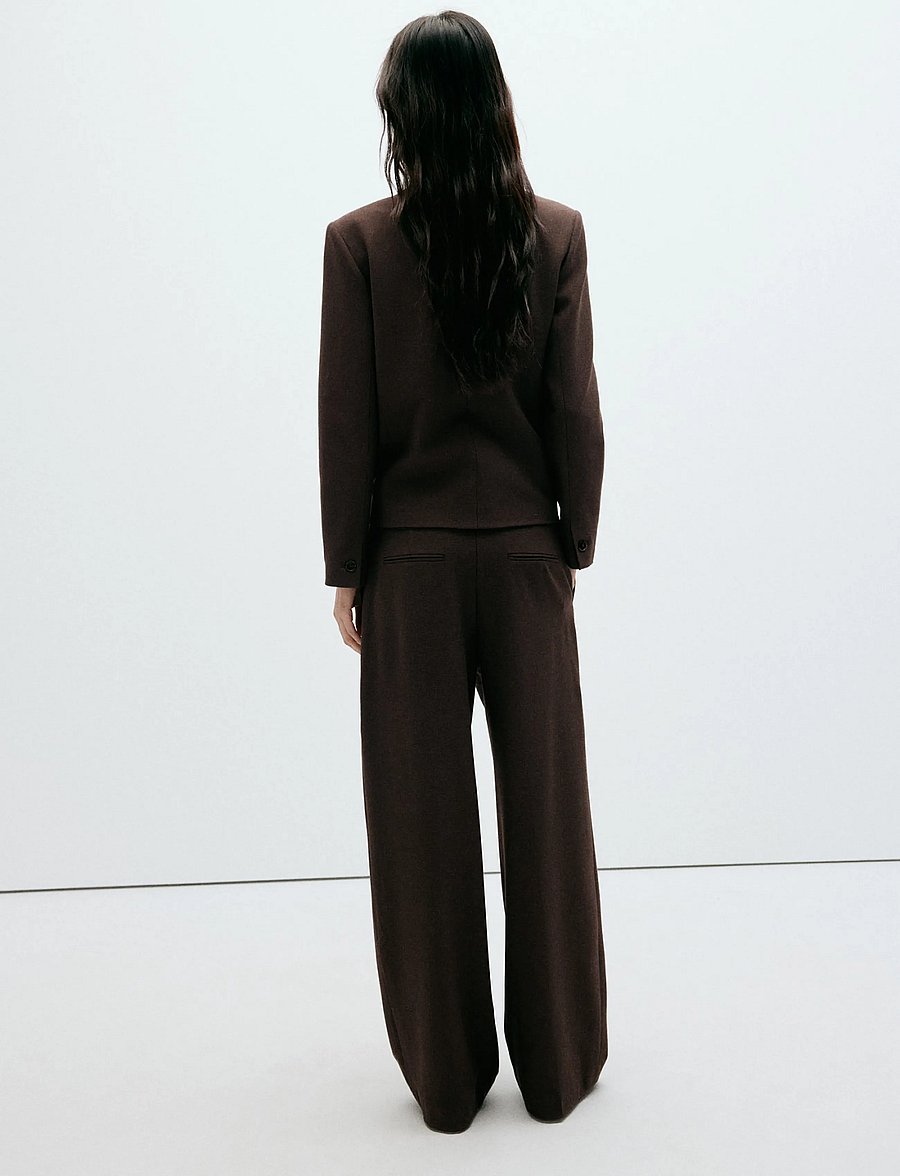 Mango - houndstooth pleated trousers - bukser med brede ben - brown - 2