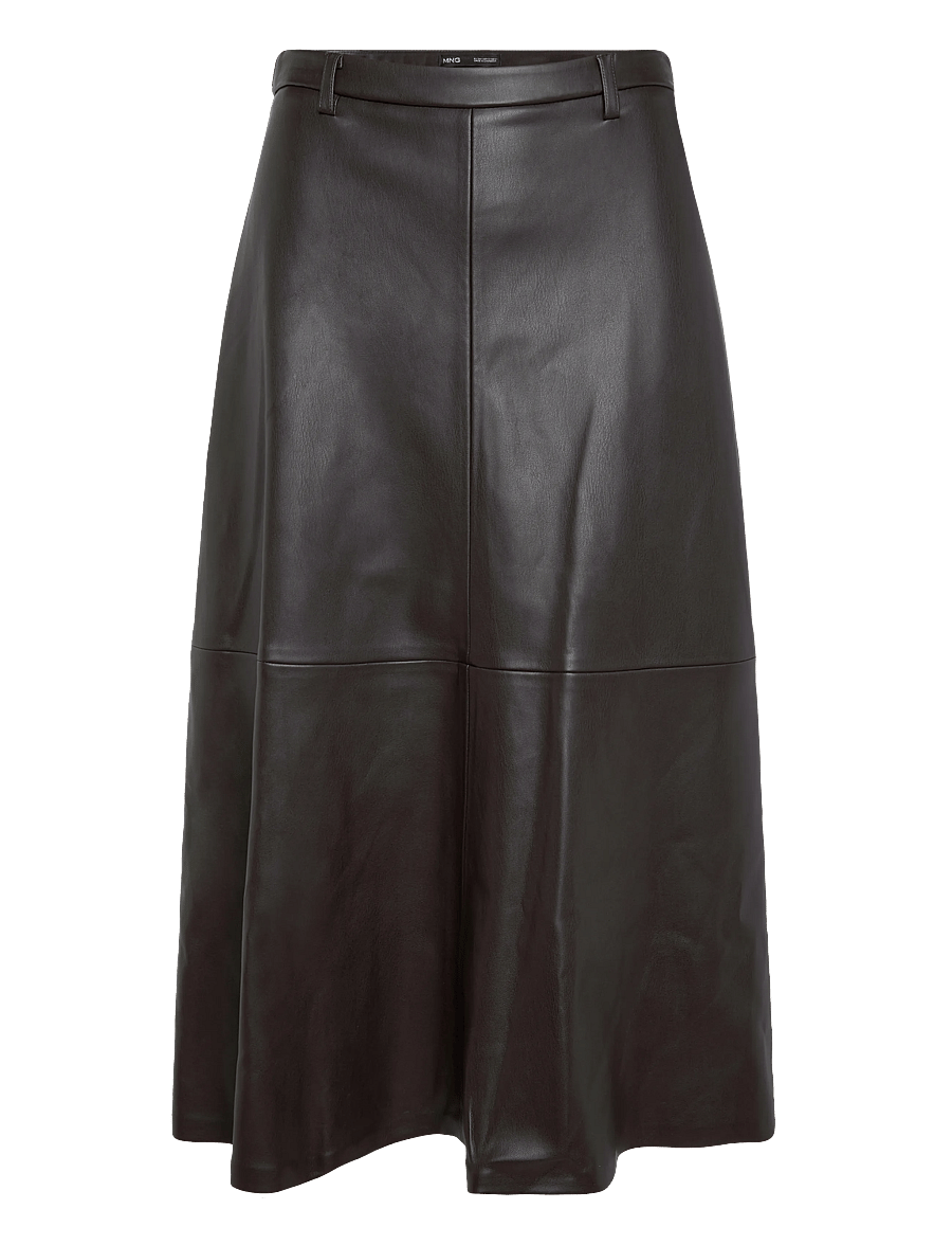 Mango - Faux leather A-line skirt - midi kjolar - dark brown - 1