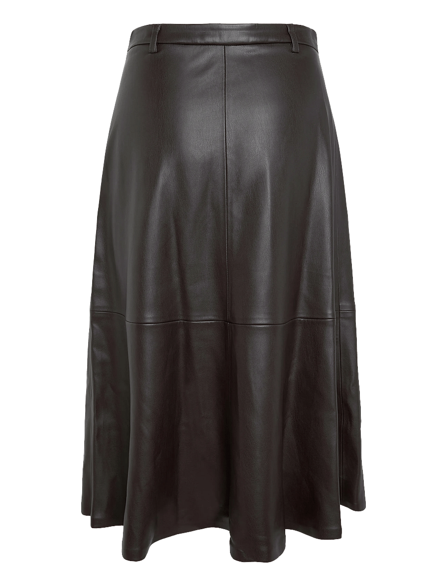 Mango - Faux leather A-line skirt - midi kjolar - dark brown - 2