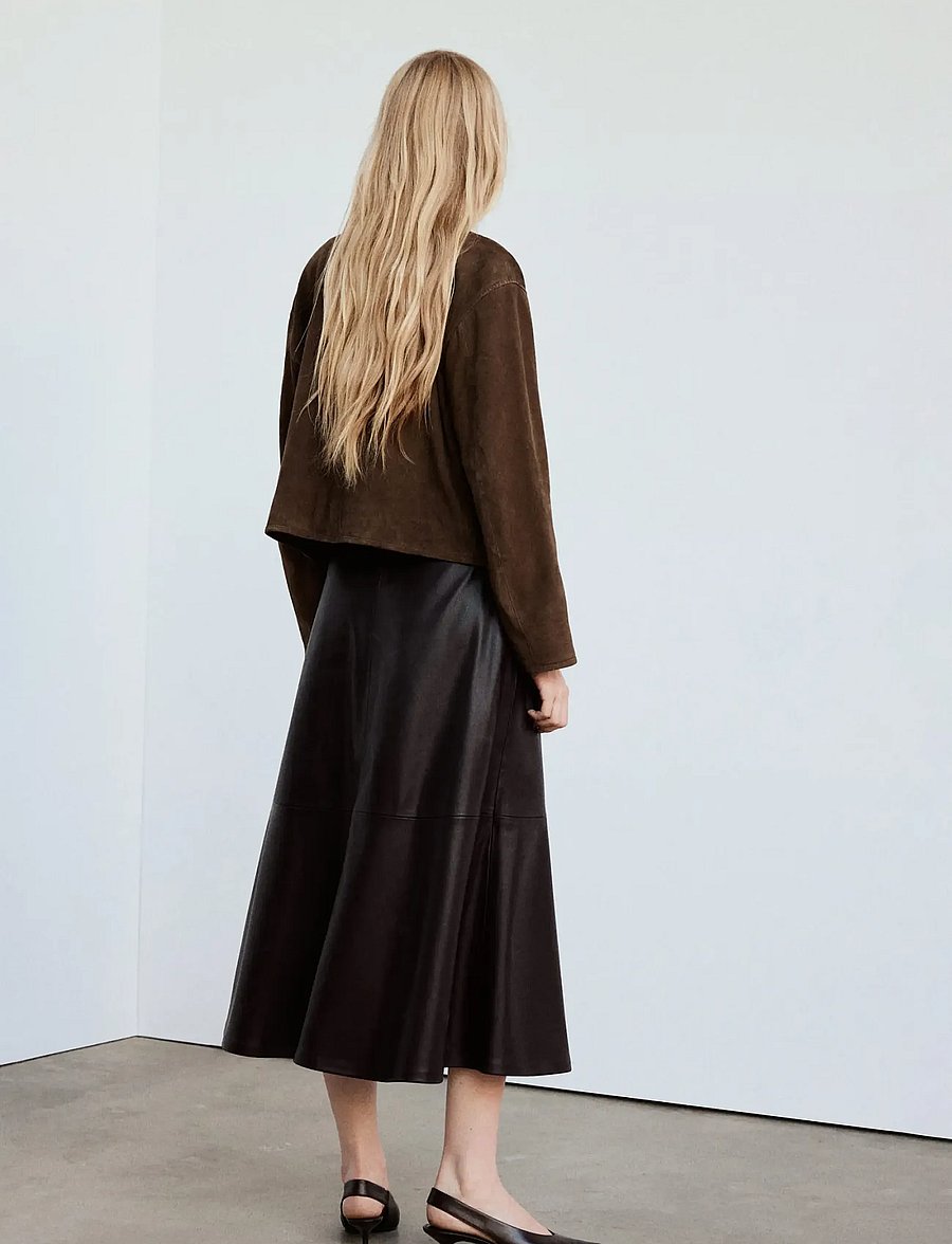 Mango - Faux leather A-line skirt - midi kjolar - dark brown - 3