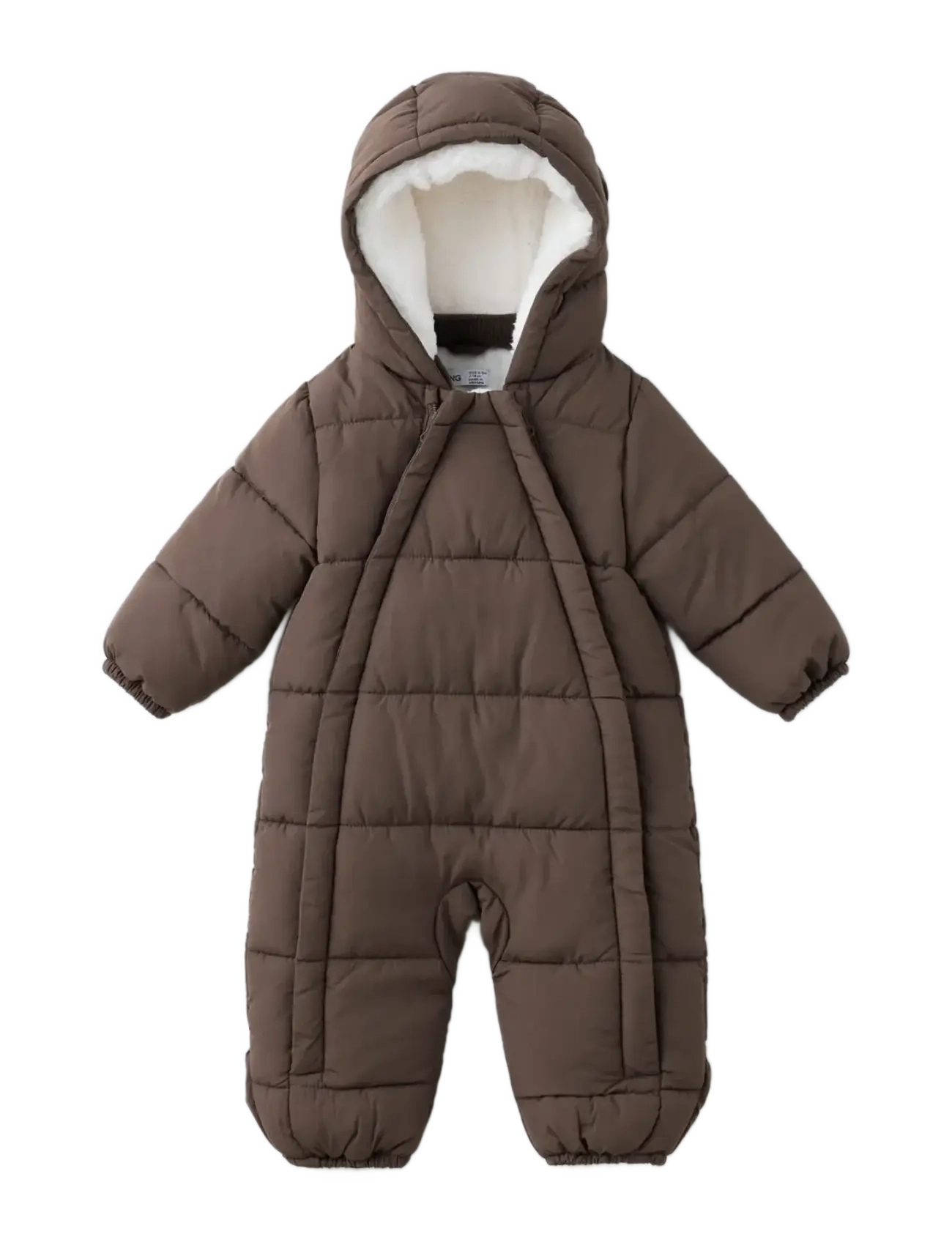 Mango Quilted Zip-Up Jumper, Børn, Hætte Quiltet Flyverdragt, Brun, Str: 9-12M