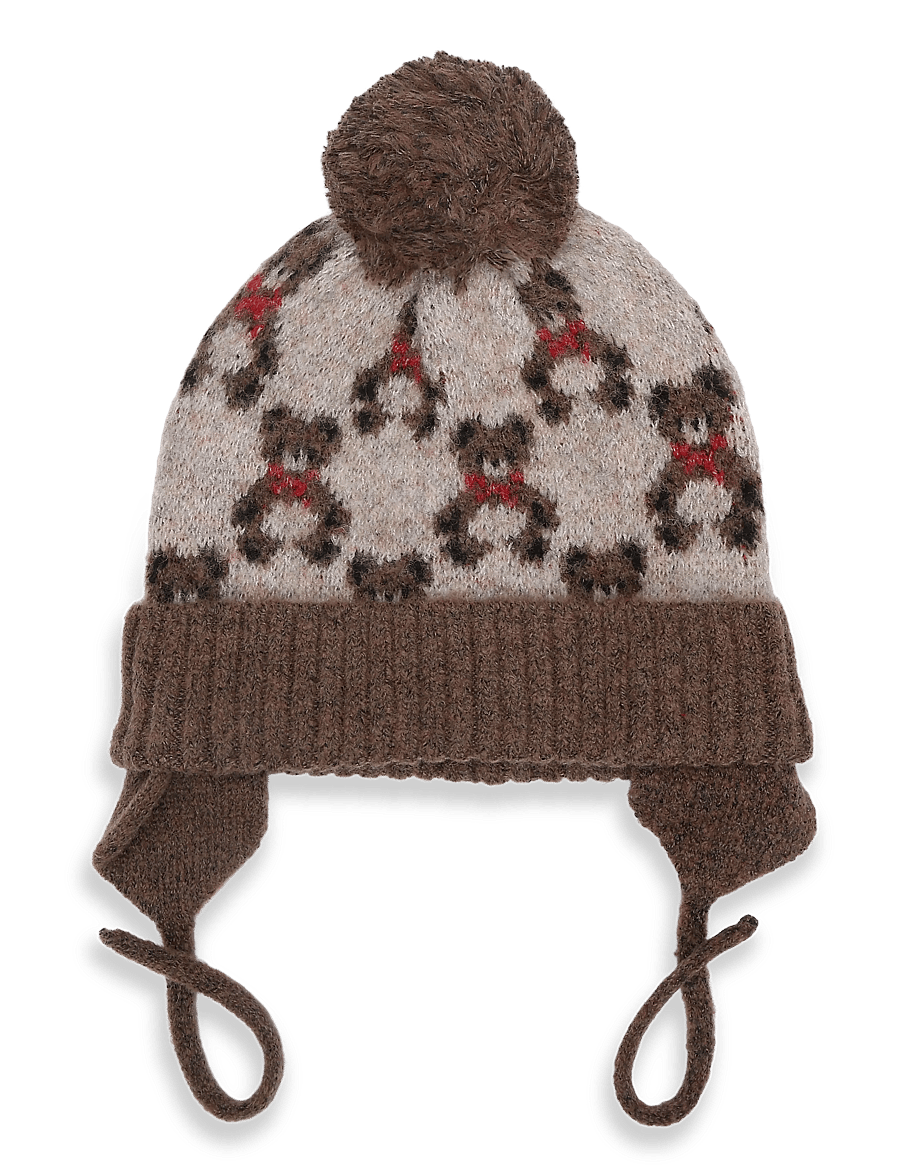 Mango - Knitted hat with bears - babyhuer - medium brown - 0