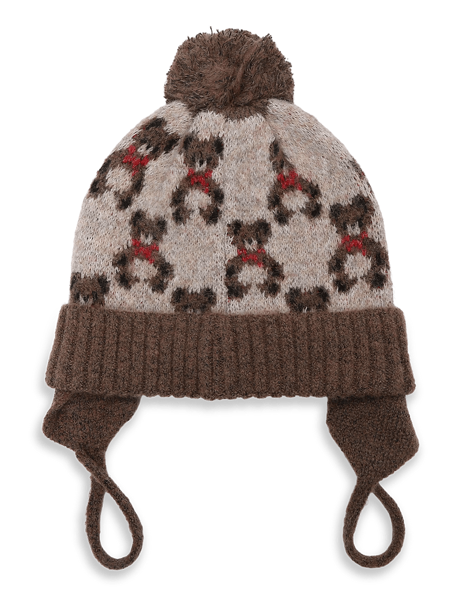 Mango - Knitted hat with bears - babyhuer - medium brown - 1
