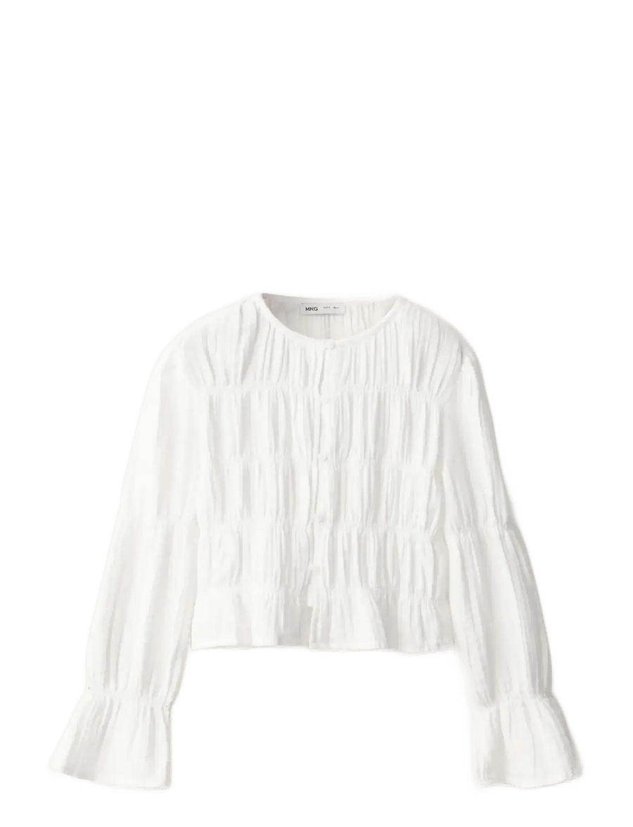 Mango - Gathered cotton shirt - langærmede skjorter - white - 0