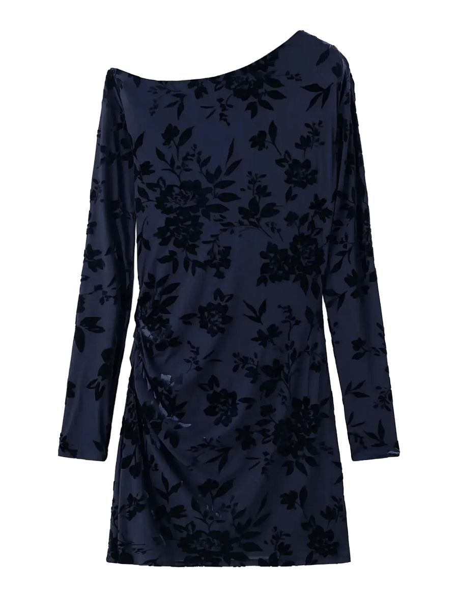 Mango - Devoré dress with an asymmetrical neckline - cocktailkjoler - navy - 0