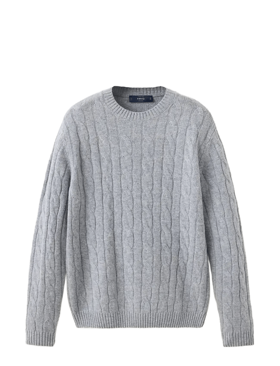 Mango - 100% wool cable-knit jumper - rund hals - medium grey - 1