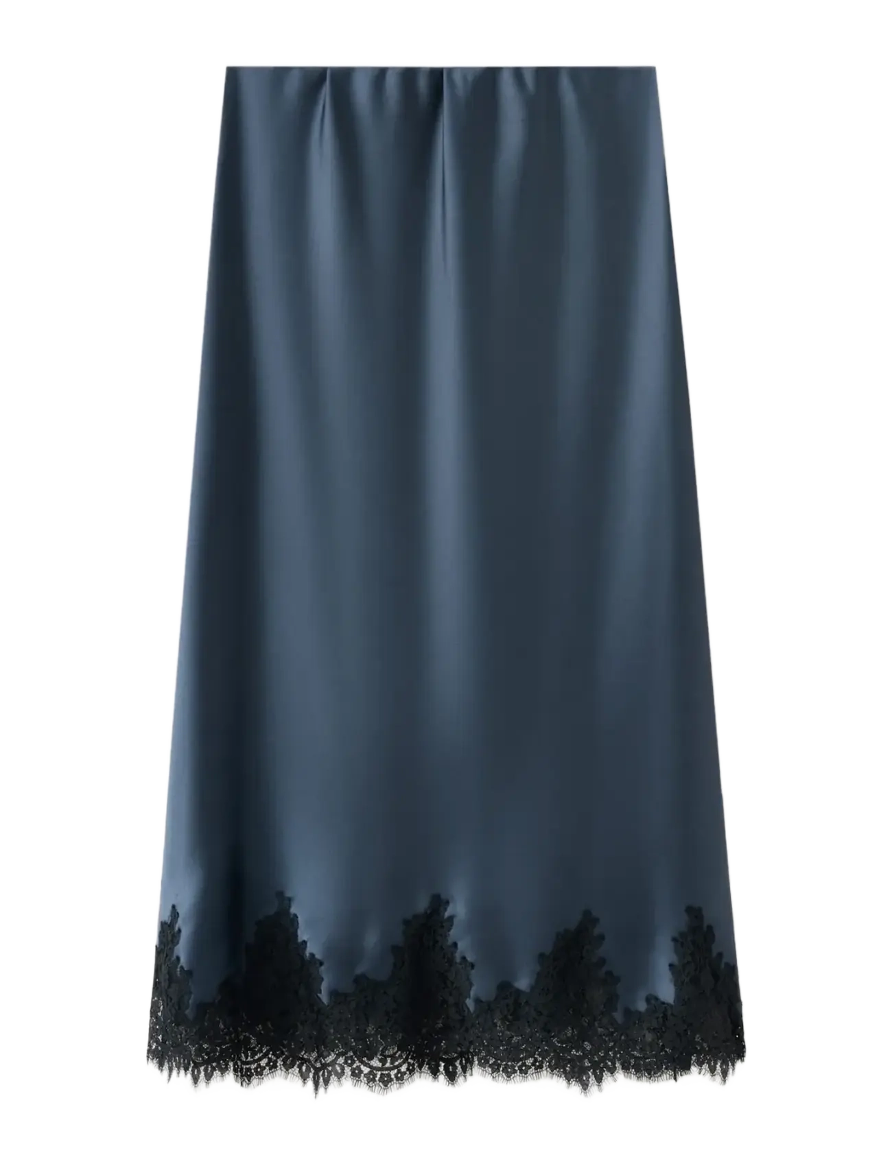 Mango Satin skirt with lace trim - Kläder - NAVY / navy