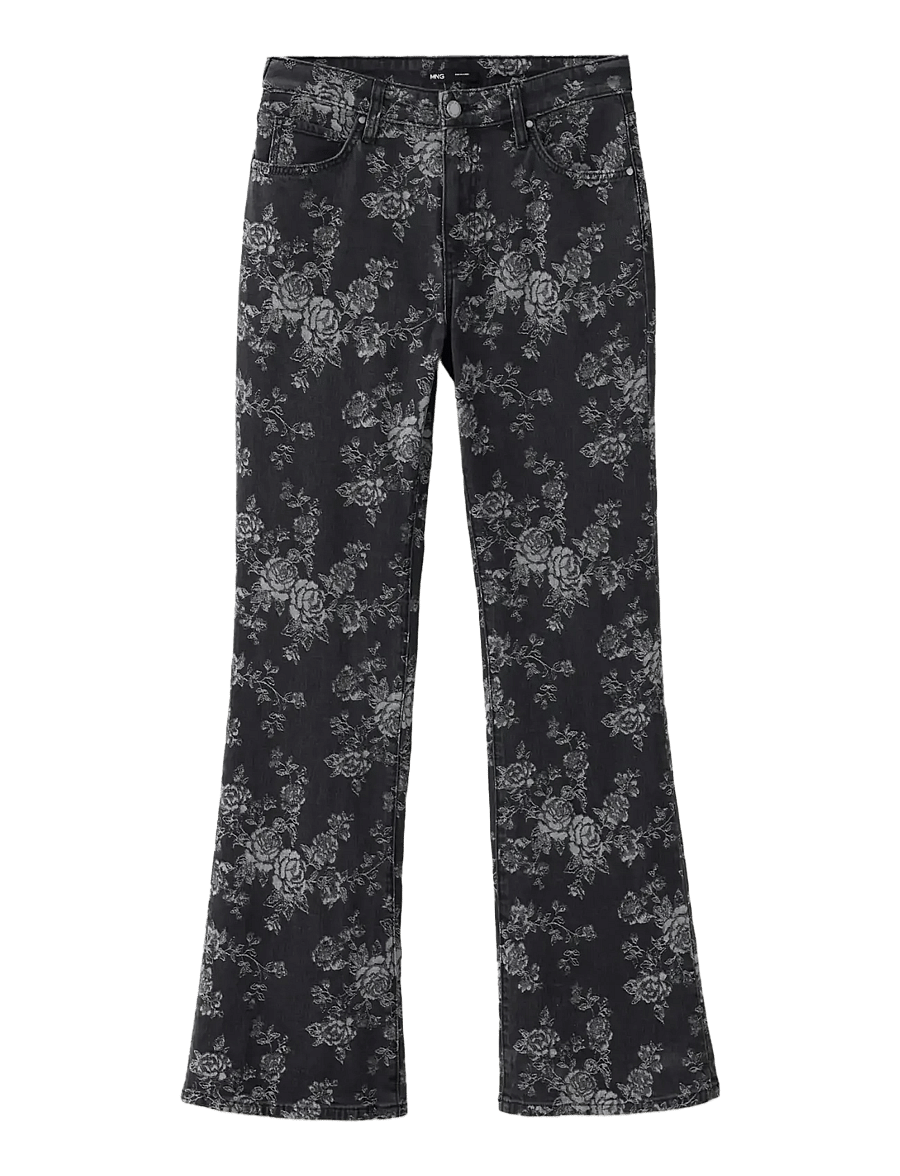 Mango - Floral print flared jeans - utsvängda jeans - open grey - 1