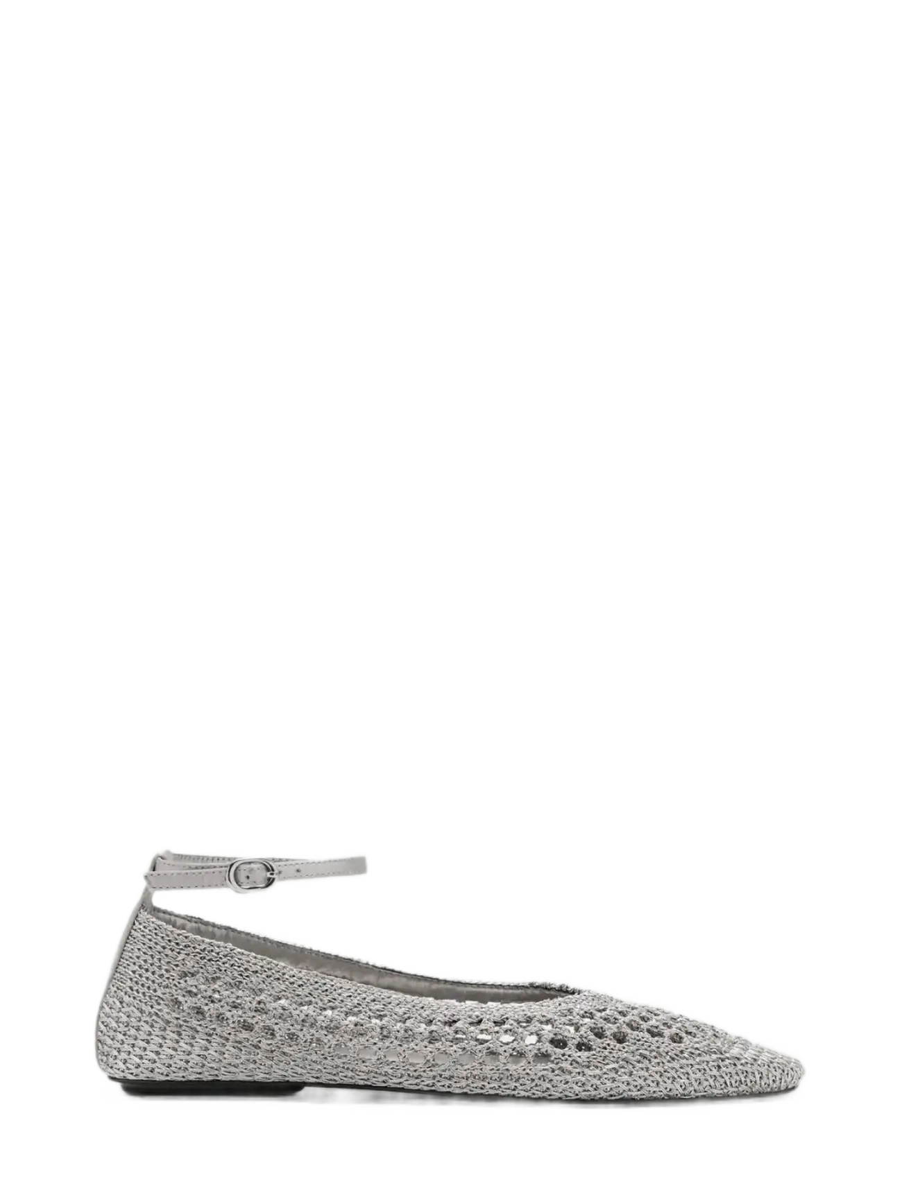 Mango Crochet Ankle Strap Ballerinas, 40, Schuhe, Silber - Frauen