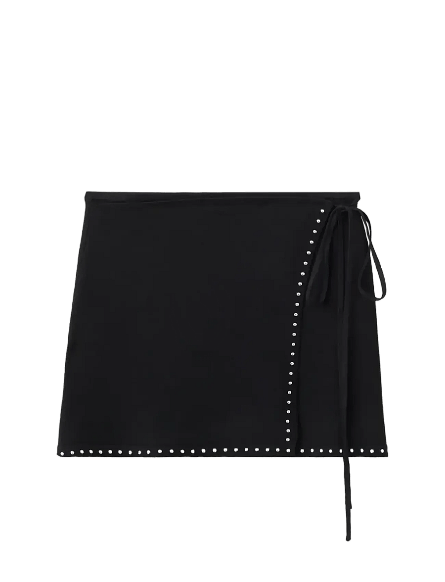 Mango - Studded wrap skirt - strikkede nederdele - black - 1