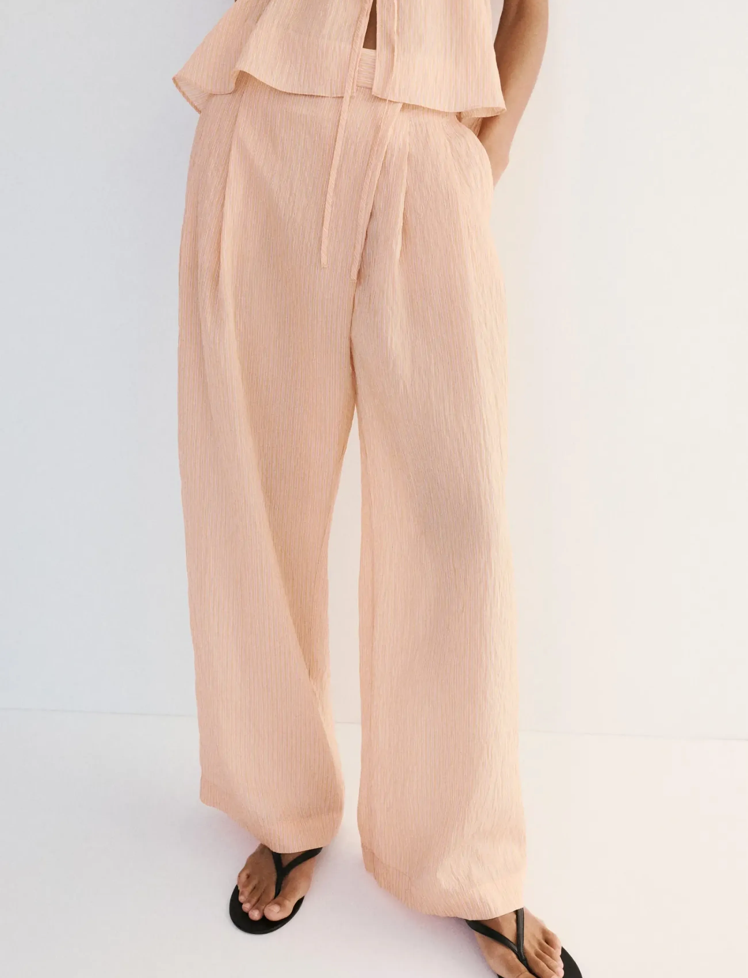 Mango Striped Lyocell Trousers, Kvinder, Stribede Vide Ben Bukser, Orange, Str: 38