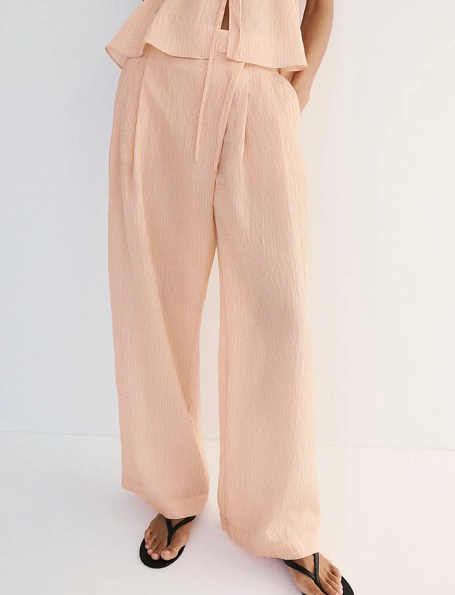 Mango - Striped lyocell trousers - bukser med lige ben - orange - 0