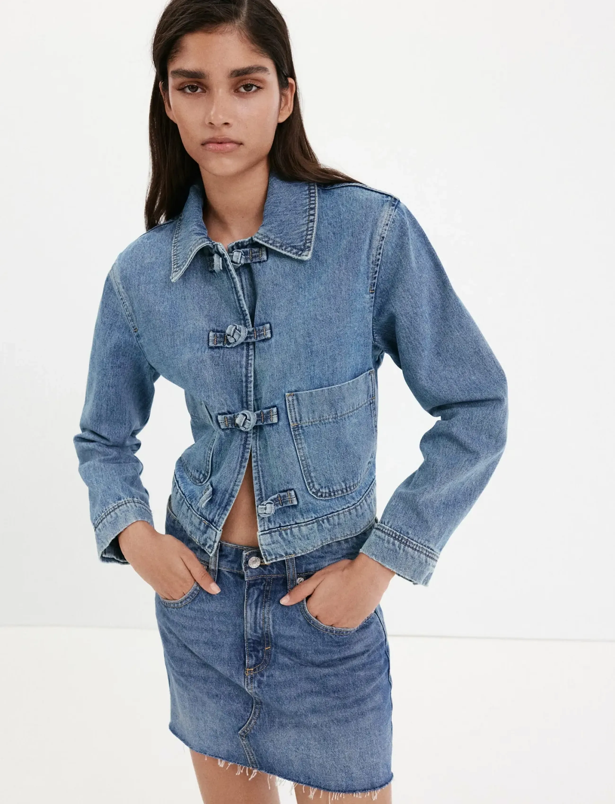 Mango Denim Jacket With Toggle Details, XS, Jackets, Blau - Denim, Frauen