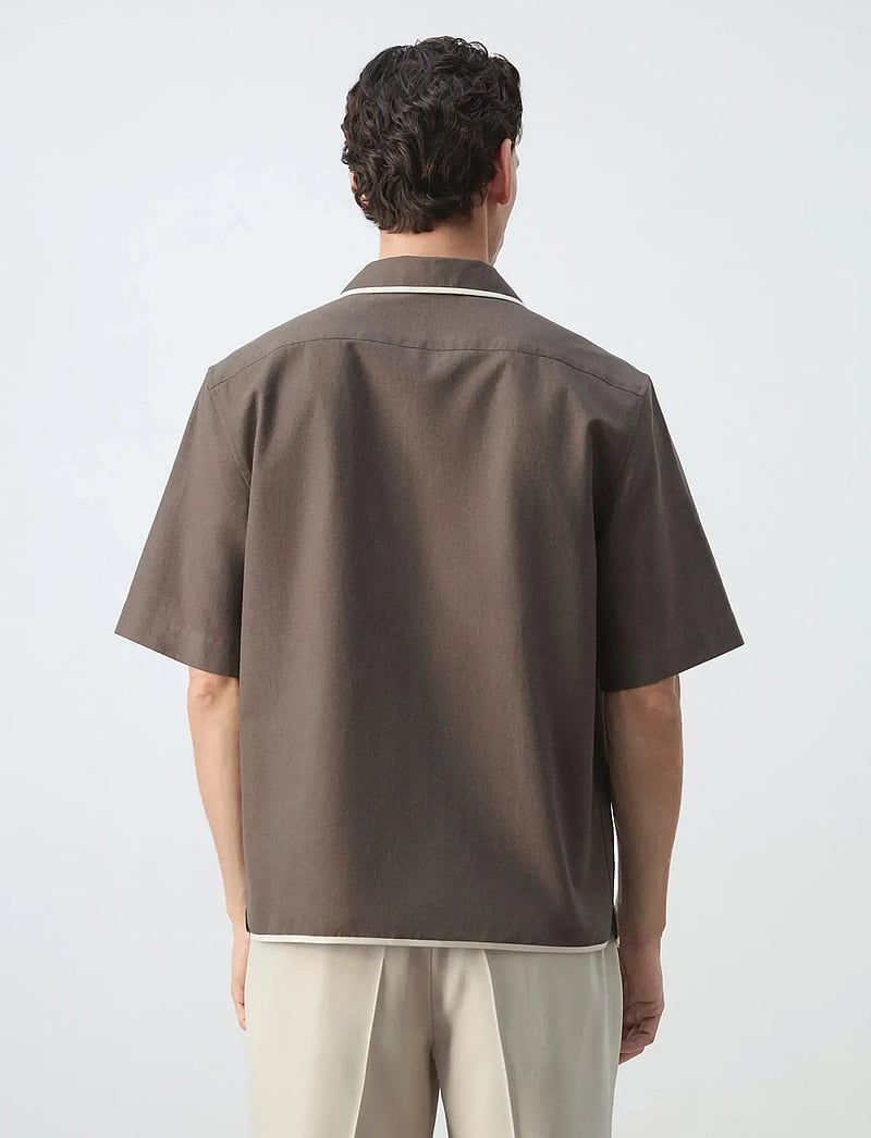 Mango - Linen cotton camp collar shirt - kortærmede skjorter - dark brown - 2
