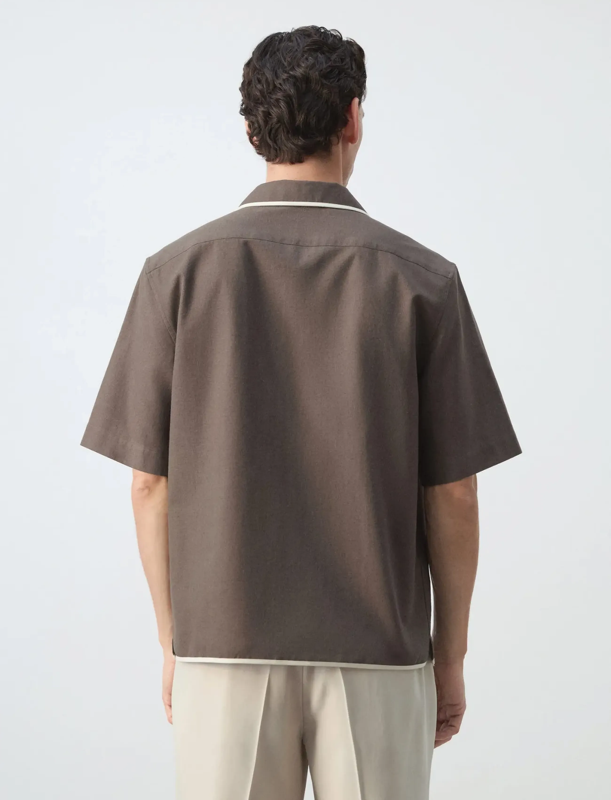 Mango - Linen cotton camp collar shirt - kortærmede skjorter - dark brown - 2