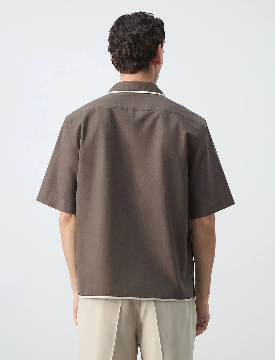 Mango - Linen cotton camp collar shirt - kortærmede skjorter - dark brown - 2