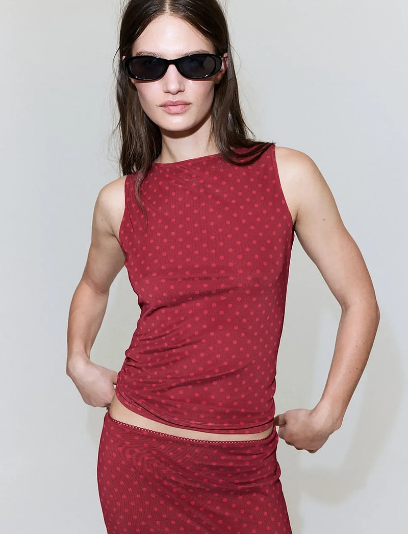 Mango - Polka dot print tulle top - særlige begivenheder - red - 0