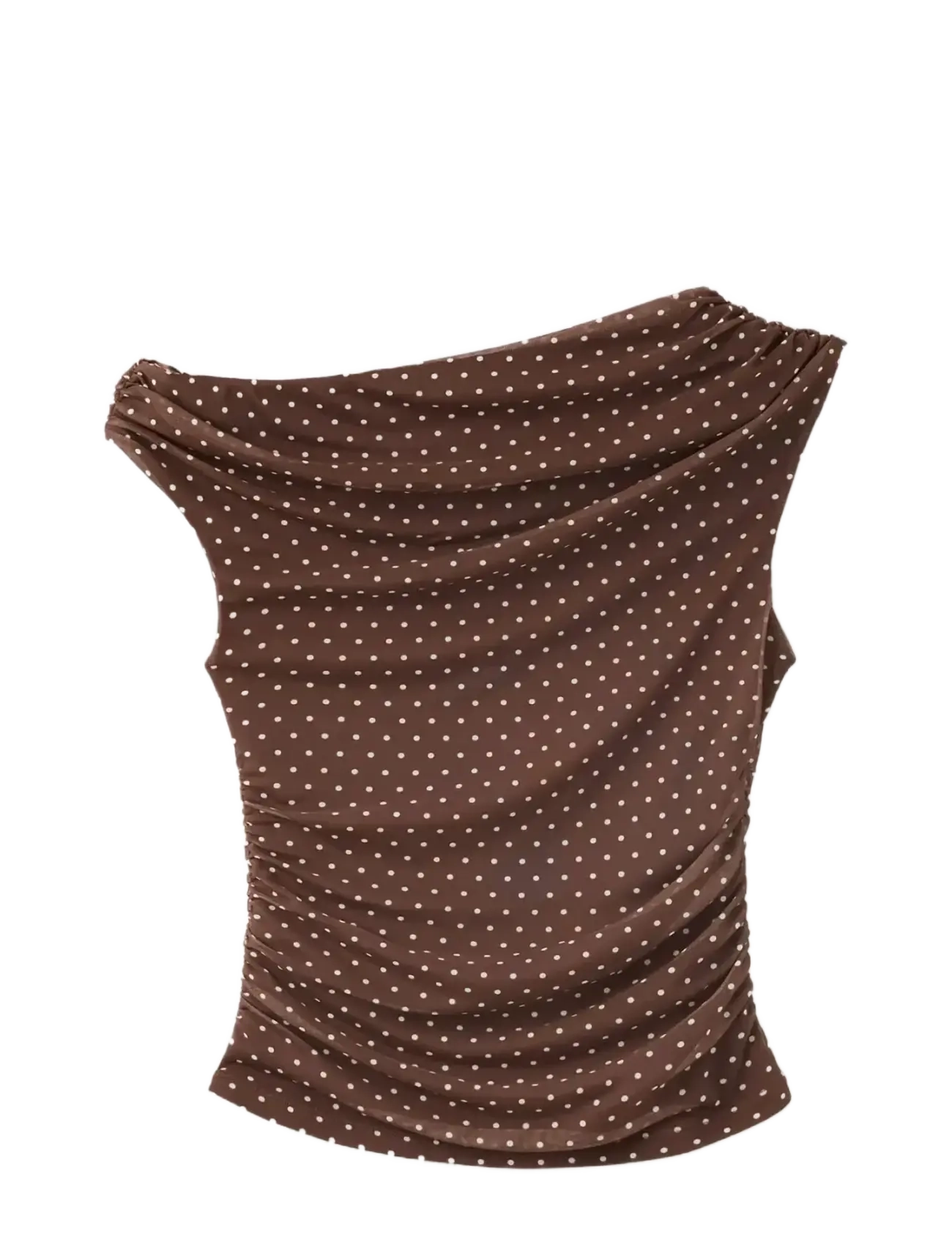 MANGO Asymmetric Polka Dot Oberteil Braun - L - Damen