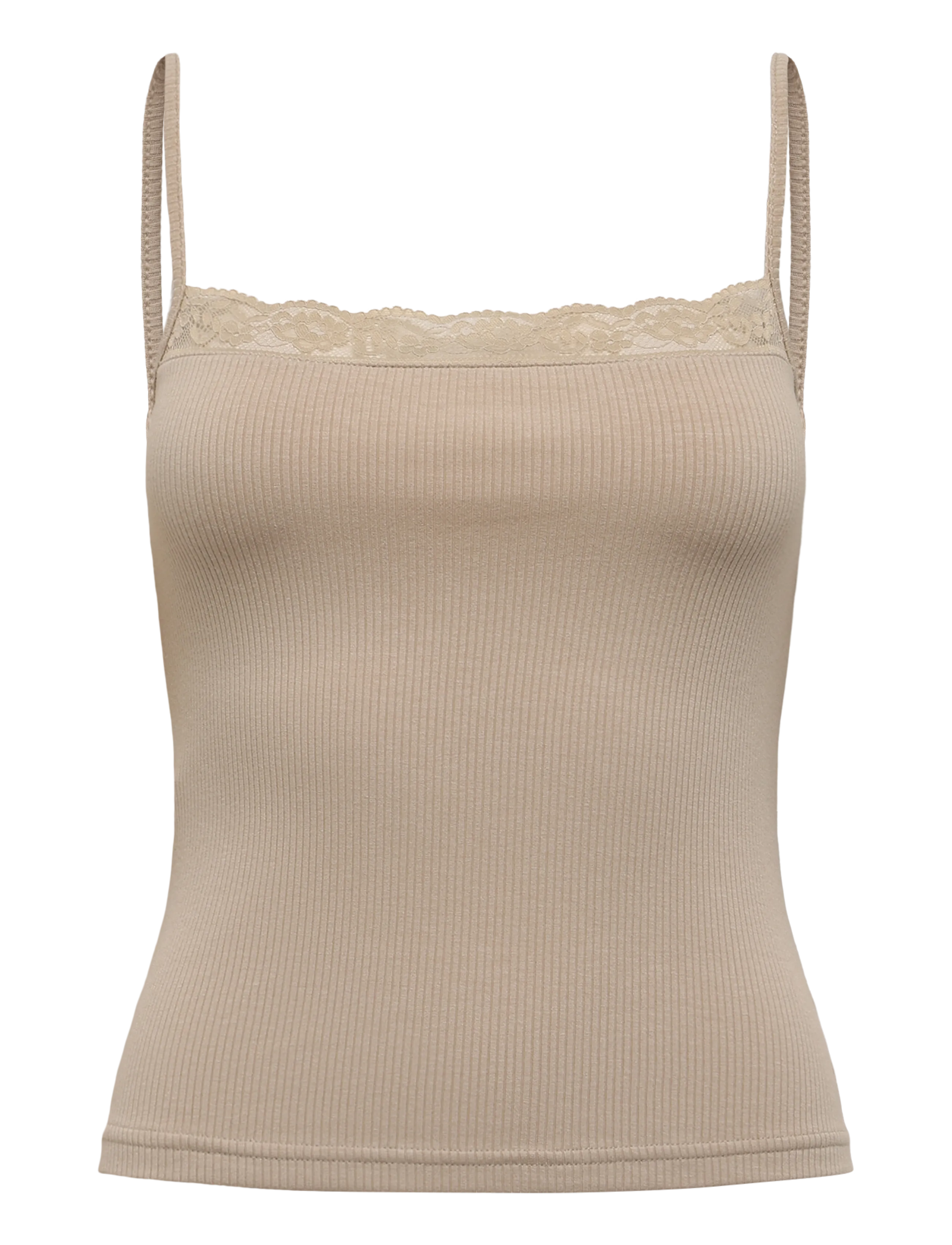 Mango Fitted top with lace detail - Tøj - LT PASTEL BROWN / beige
