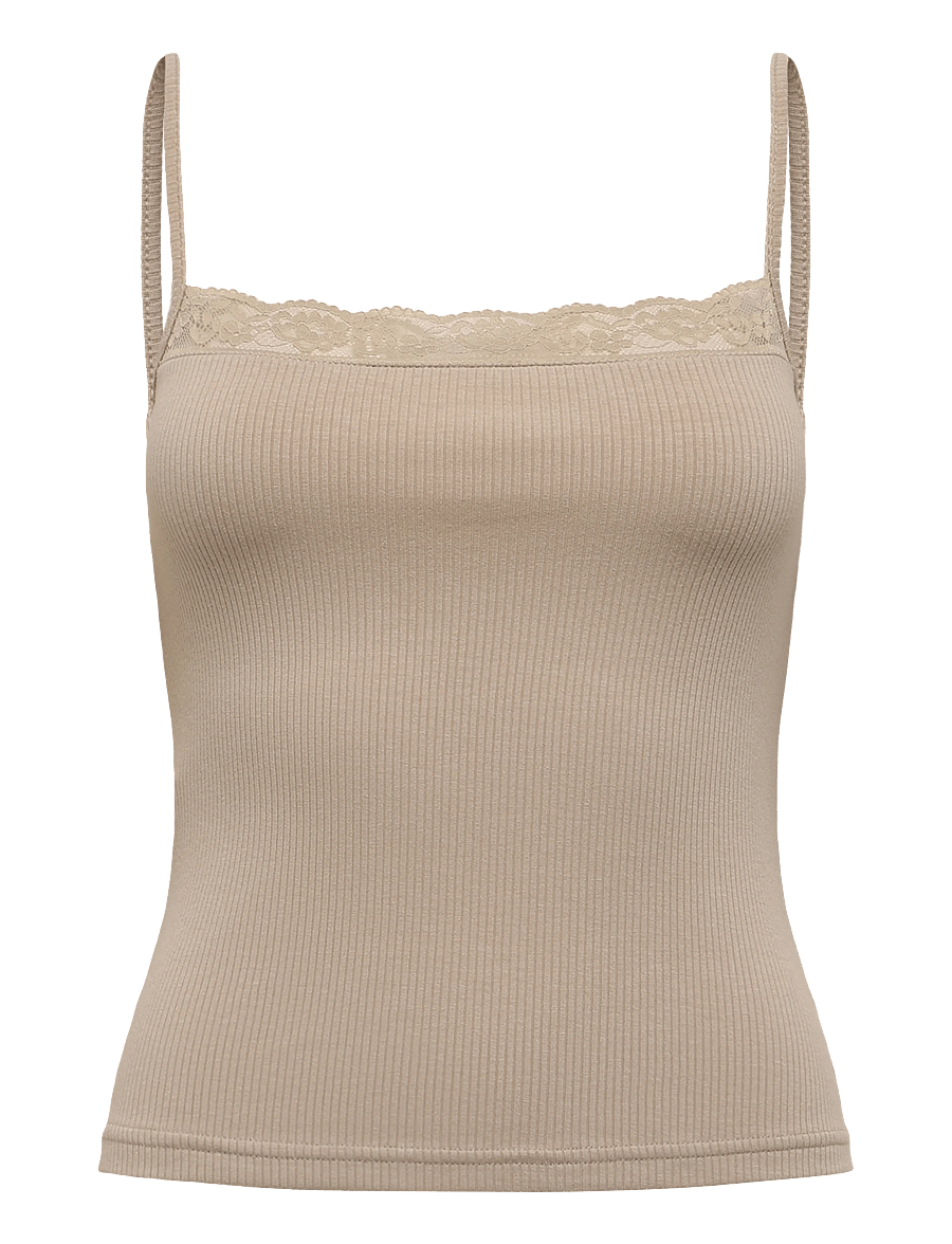 Mango - Fitted top with lace detail - linnen - lt pastel brown - 1