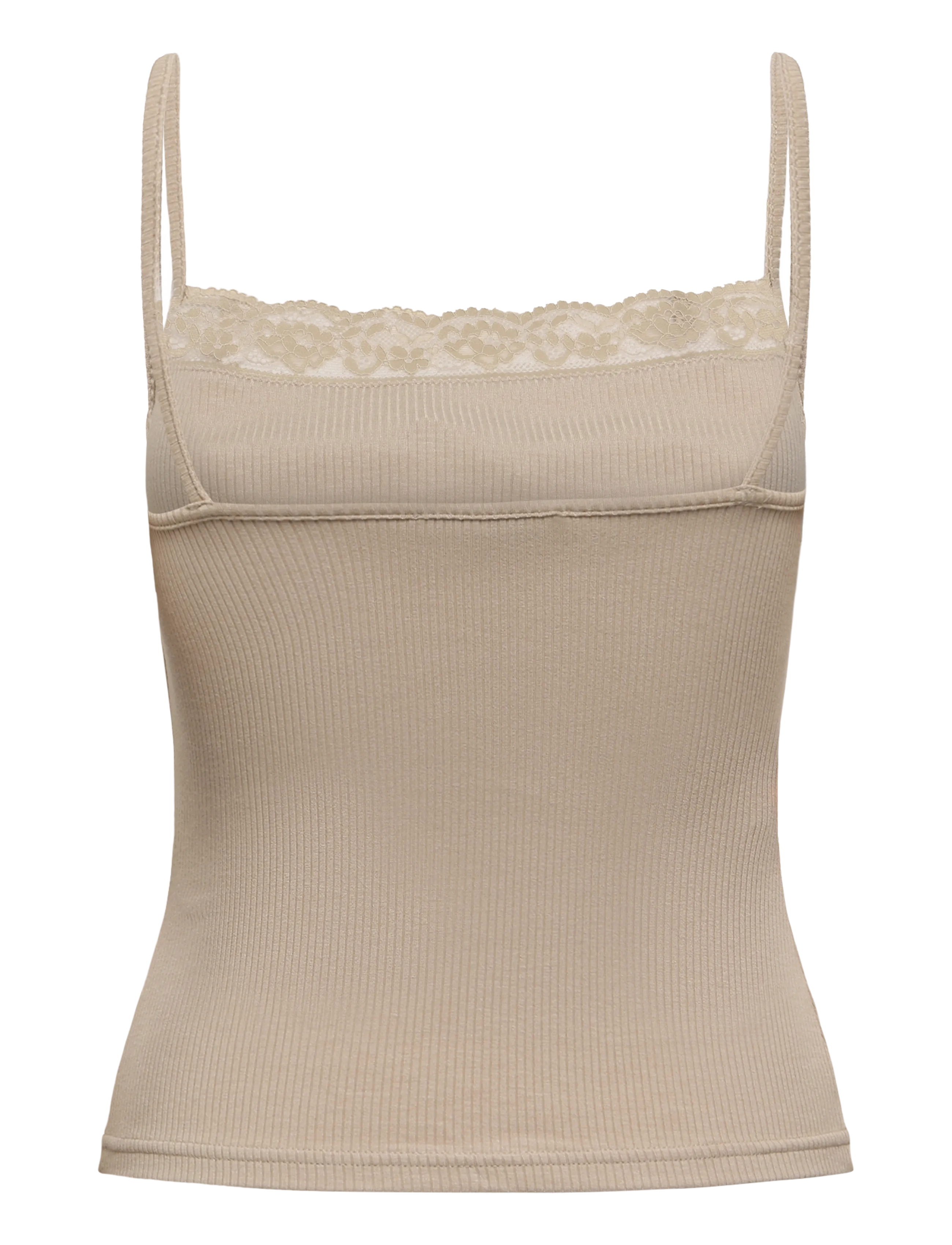 Mango - Fitted top with lace detail - tanktops - lt pastel brown - 2