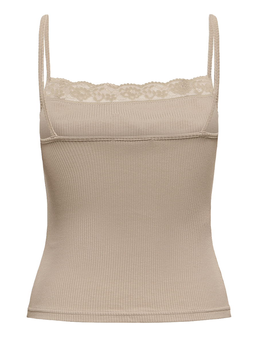 Mango - Fitted top with lace detail - linnen - lt pastel brown - 2