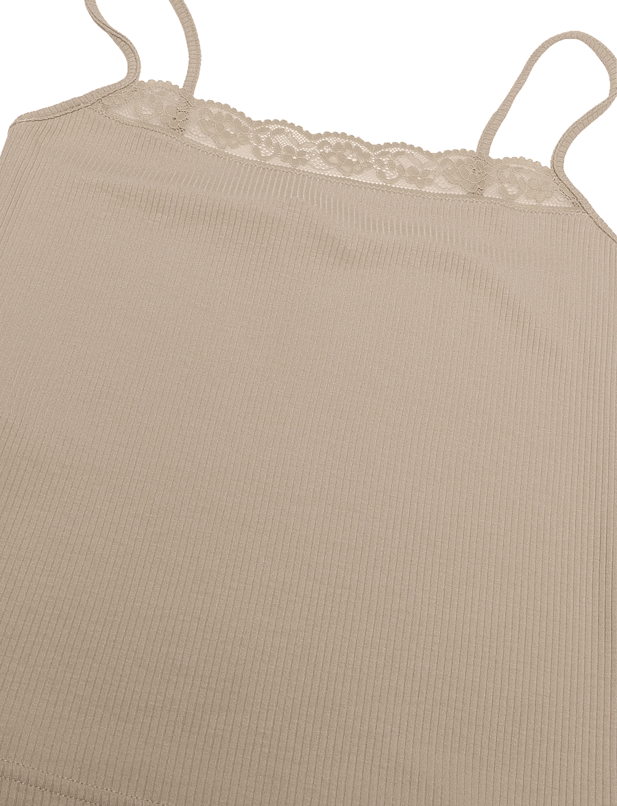 Mango - Fitted top with lace detail - linnen - lt pastel brown - 4